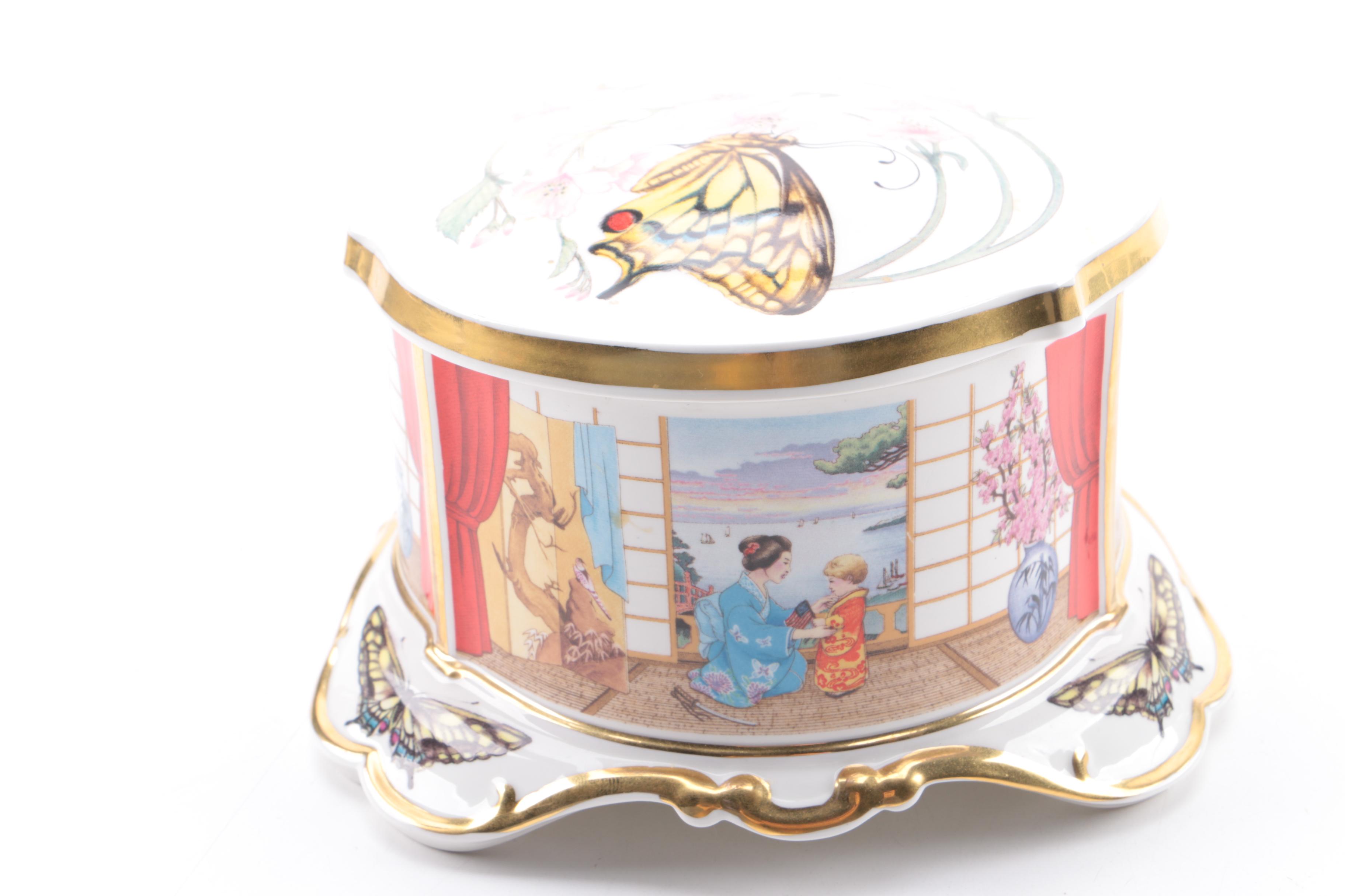 Vintage La Scala de Milano "Madame Butterfly" Hand-Painted Porcelain Music Box