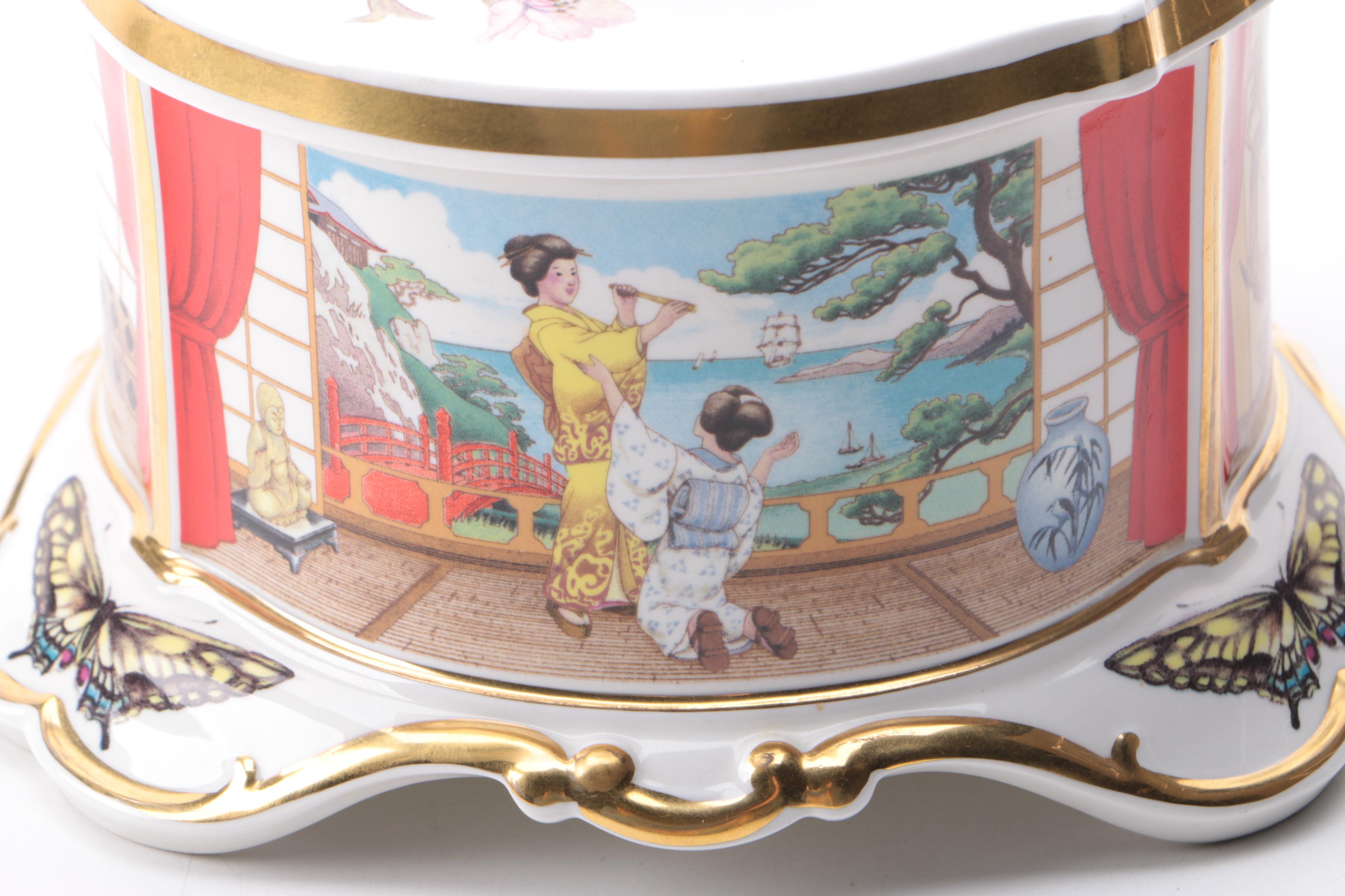 Vintage La Scala de Milano "Madame Butterfly" Hand-Painted Porcelain Music Box