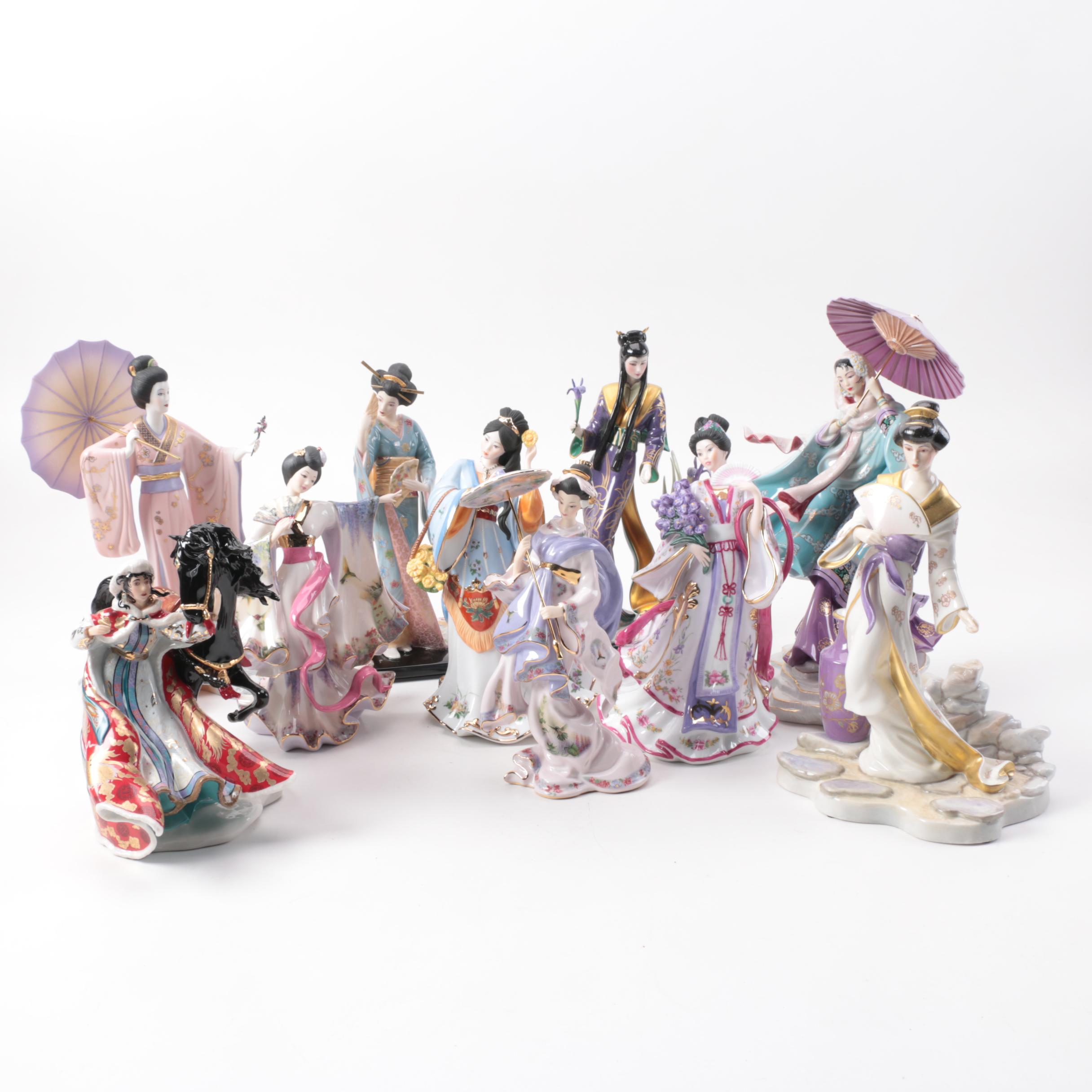 Chinese Inspired Porcelain Figurines including Franklin Mint and Danbury Mint