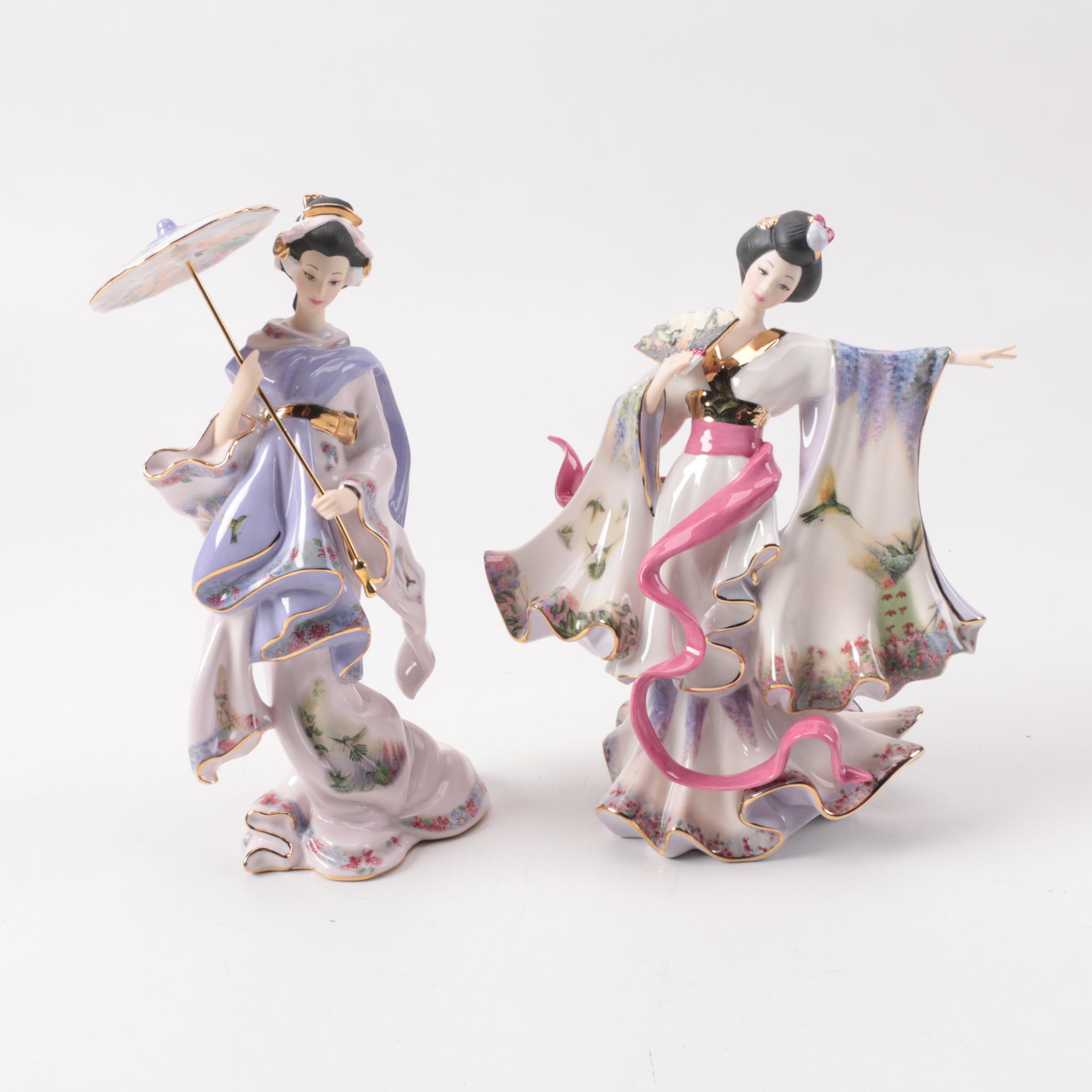 Chinese Inspired Porcelain Figurines including Franklin Mint and Danbury Mint
