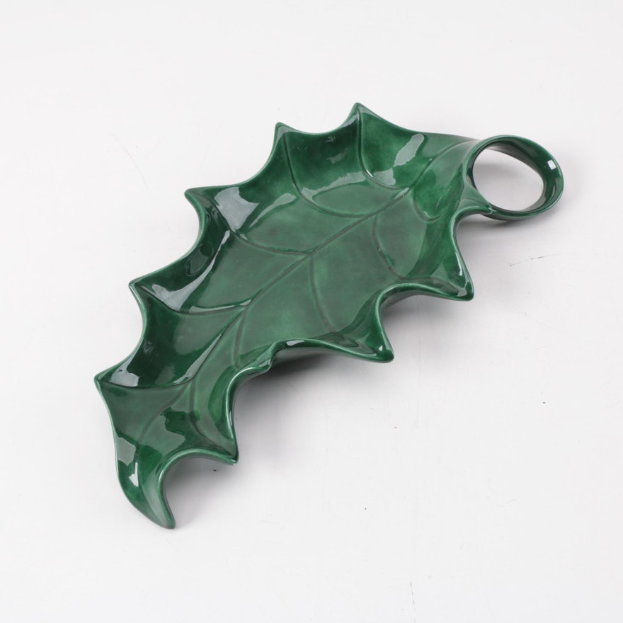 Handmade Green Ceramic Holly Leaf Dish