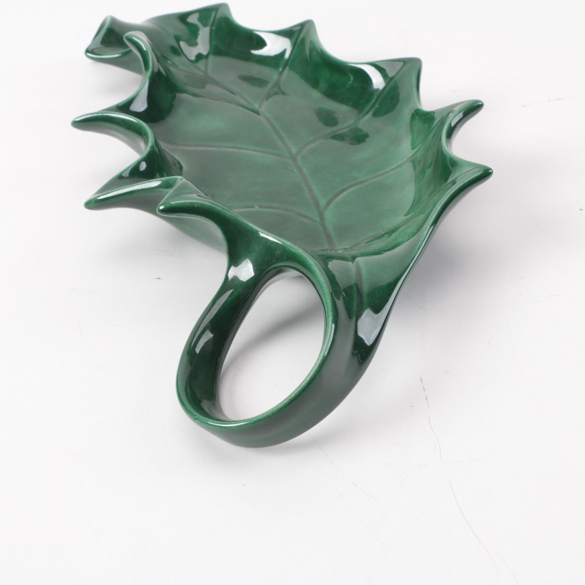 Handmade Green Ceramic Holly Leaf Dish