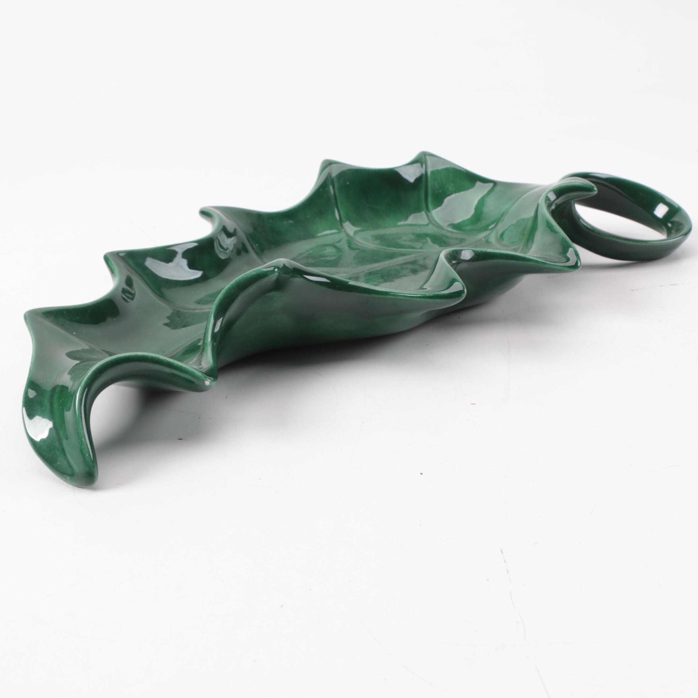 Handmade Green Ceramic Holly Leaf Dish
