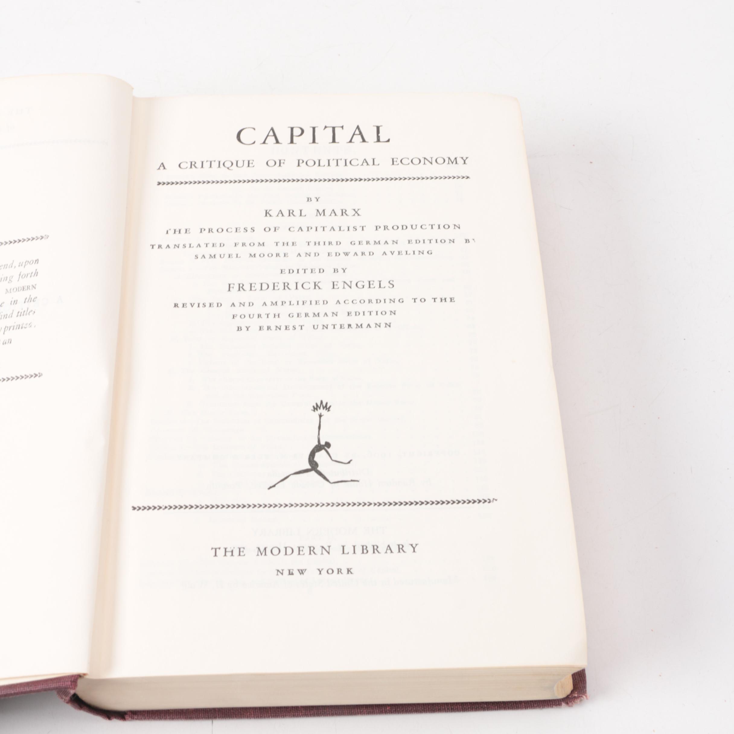 The Modern Library "Capital: A Critique of Political Economy" by Karl Marx