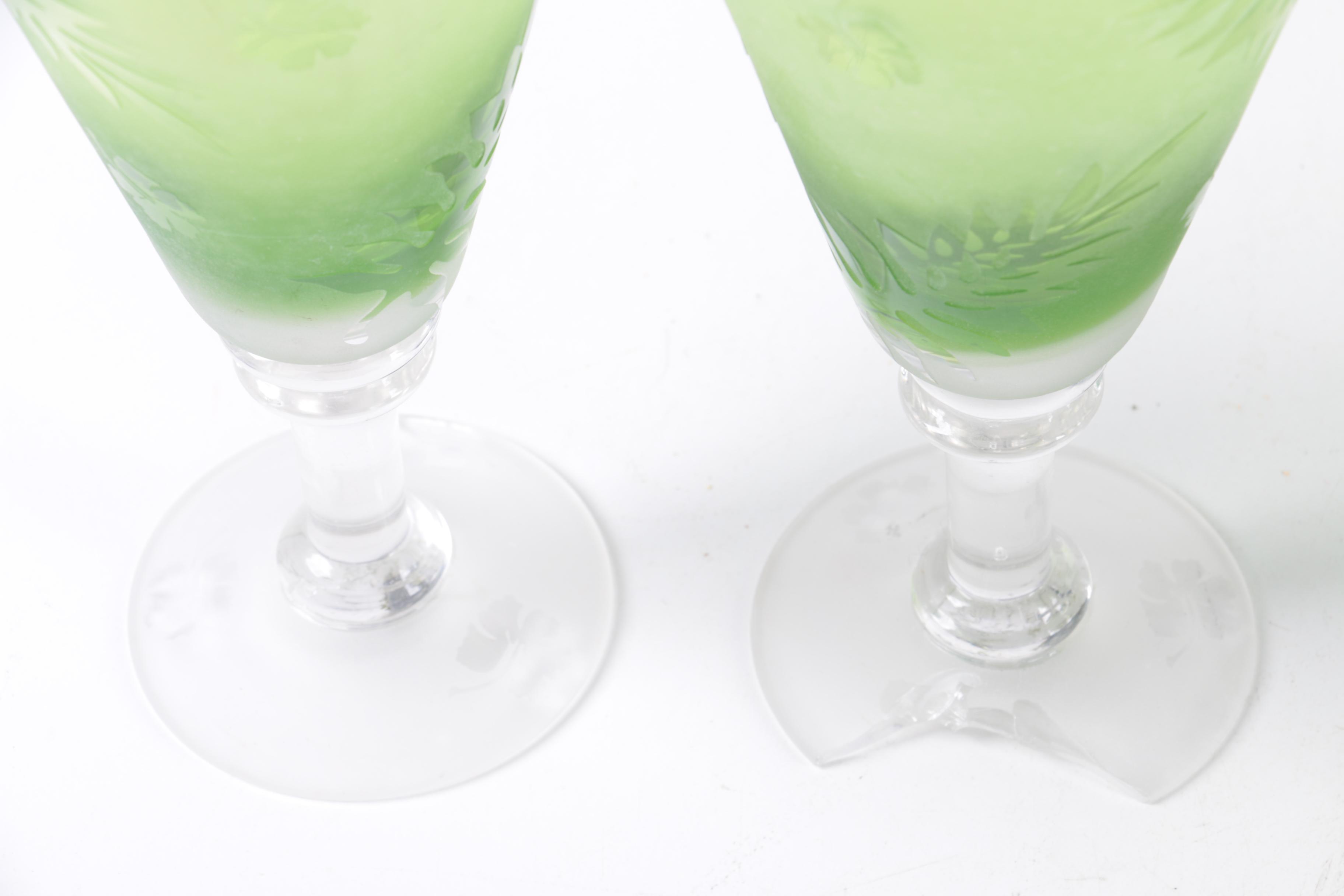 Shannon Crystal Frosted Green Glass Stemware