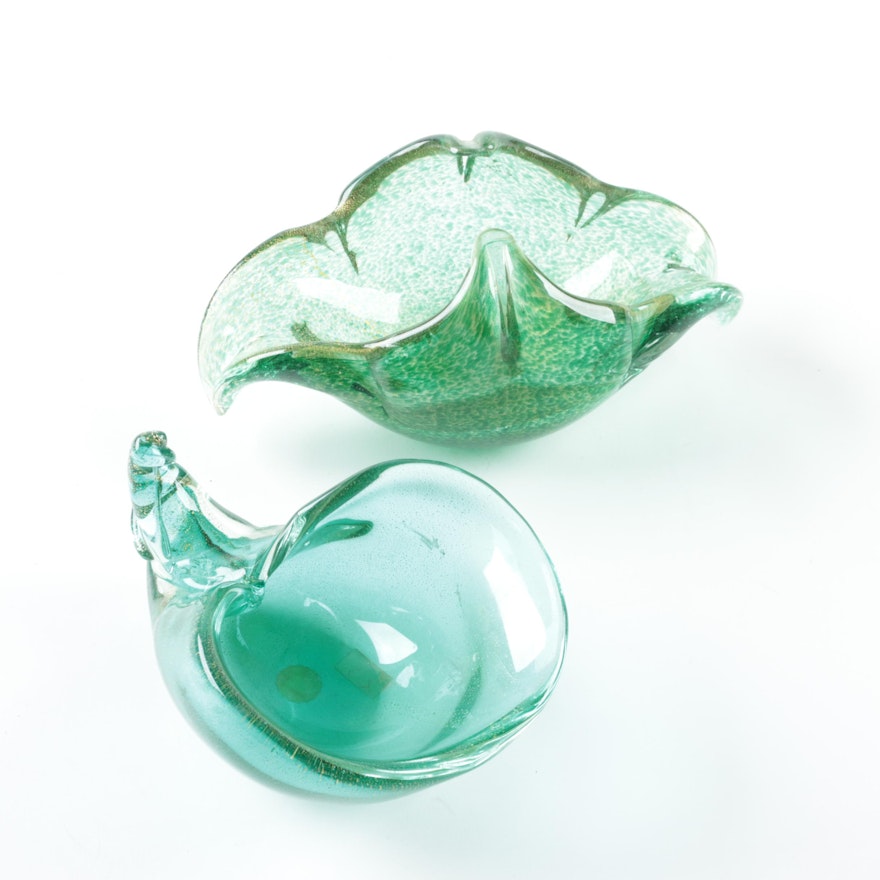 Murano Style Art Glass Green Bowls