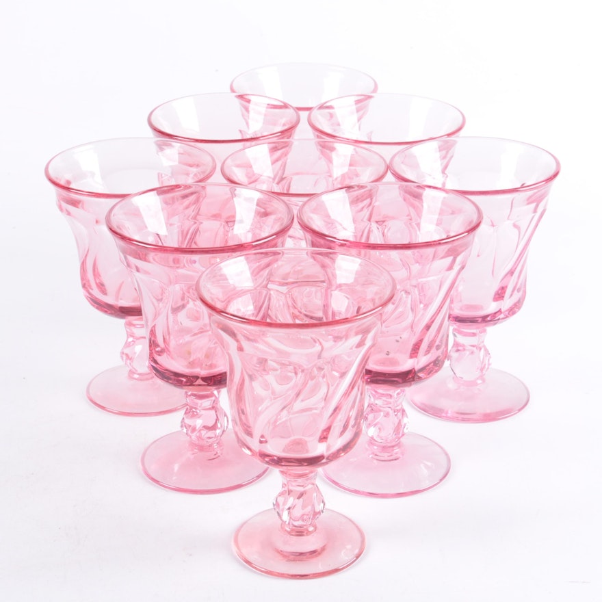 Collection of Vintage Pink Pressed Glass Stemware