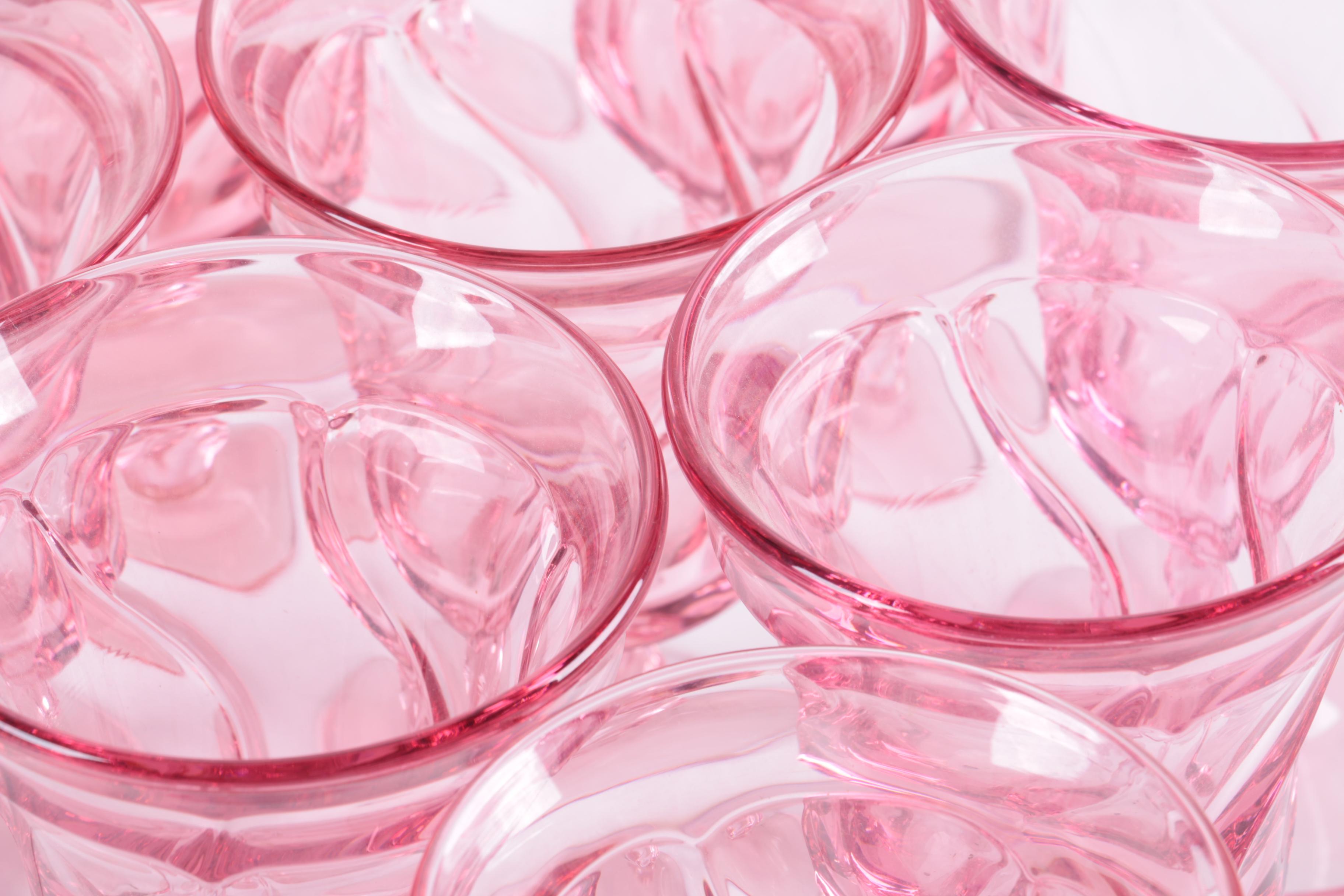 Collection of Vintage Pink Pressed Glass Stemware