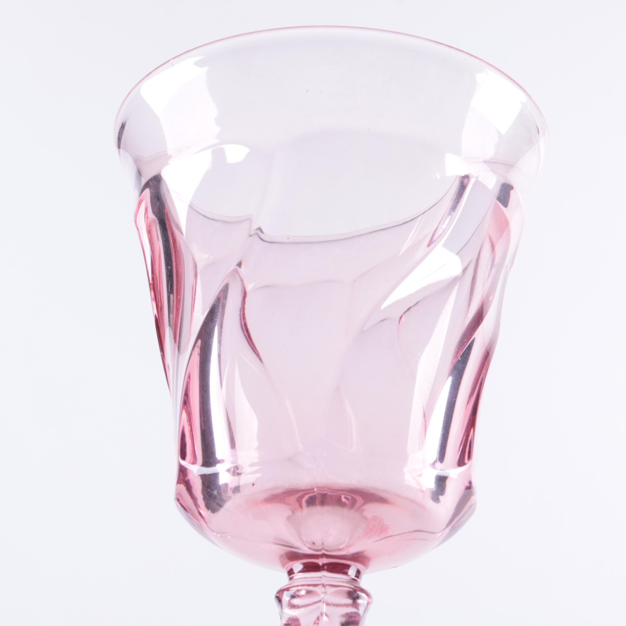 Collection of Vintage Pink Pressed Glass Stemware