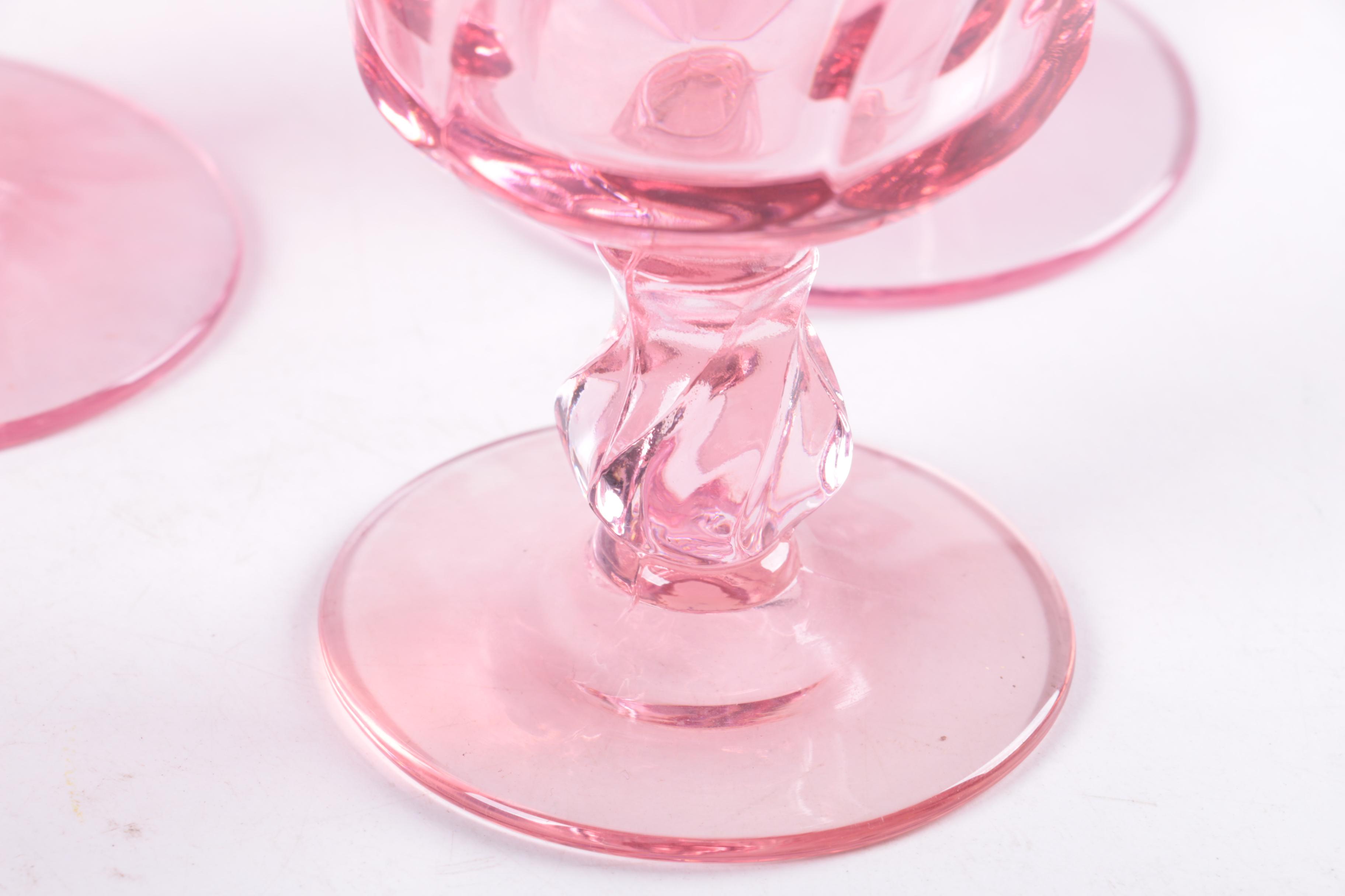 Collection of Vintage Pink Pressed Glass Stemware
