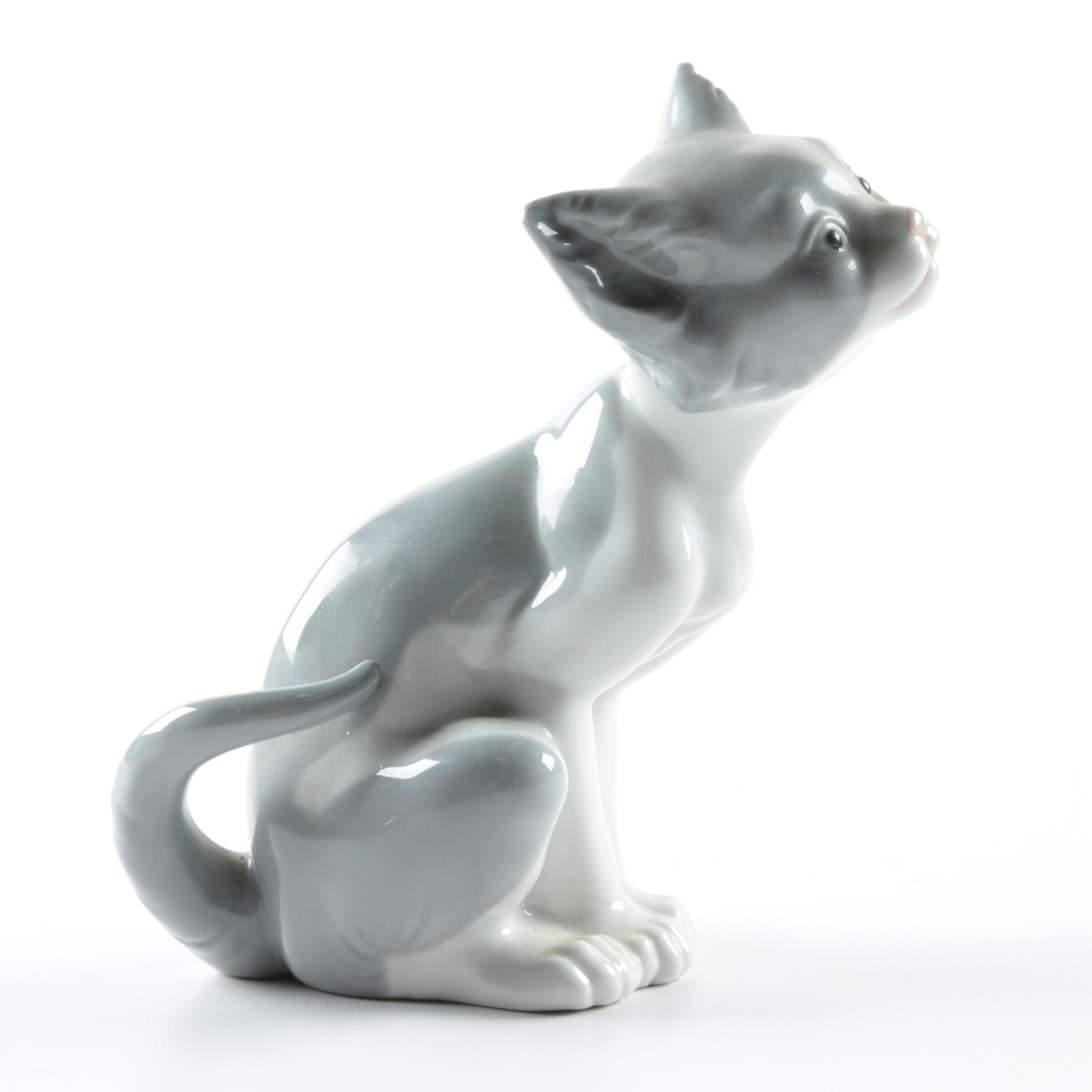 Lladró "Feed Me" and "Surprised Cat" Porcelain Cat Figurines