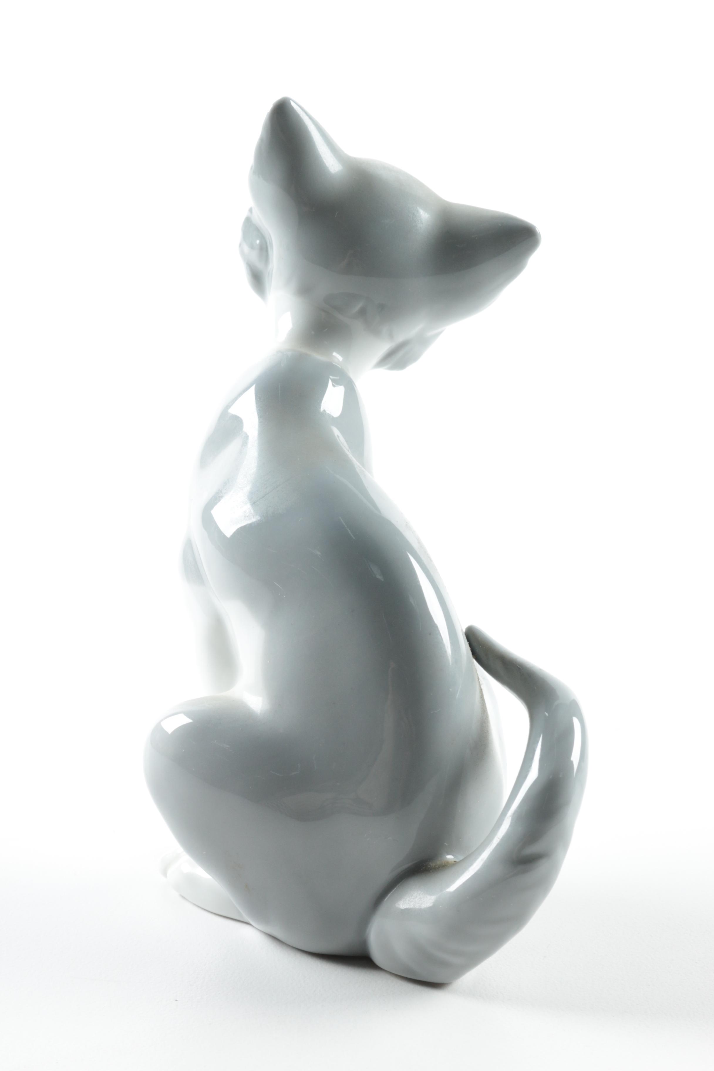 Lladró "Feed Me" and "Surprised Cat" Porcelain Cat Figurines