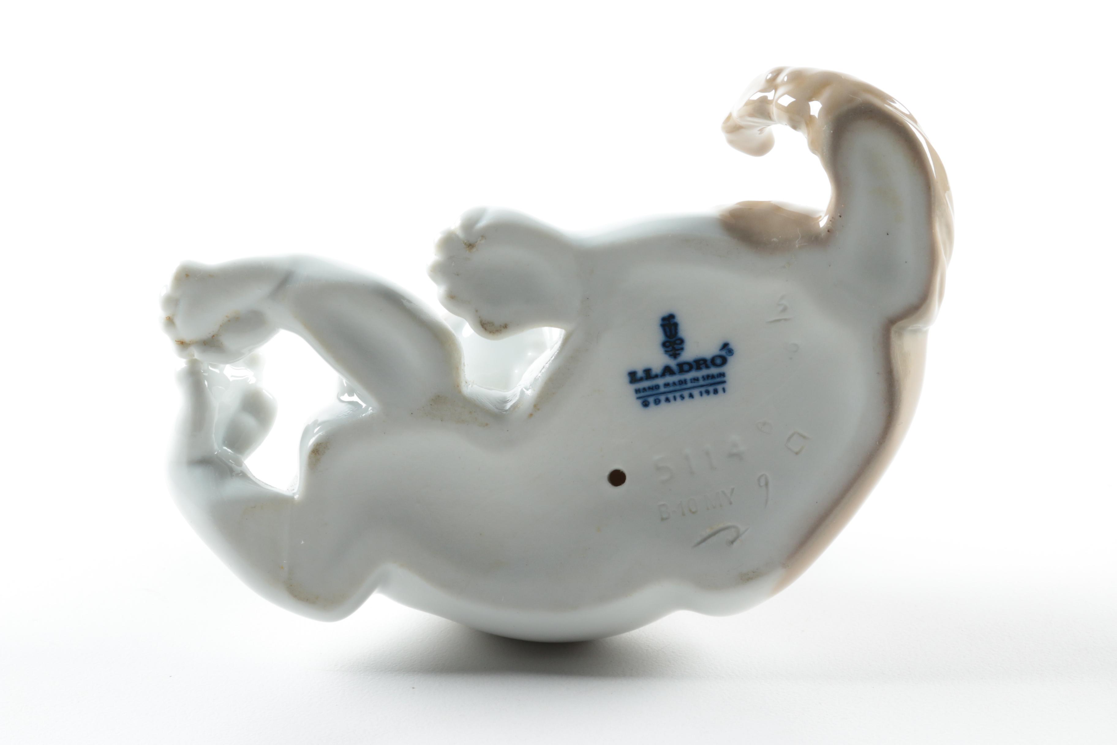 Lladró "Feed Me" and "Surprised Cat" Porcelain Cat Figurines