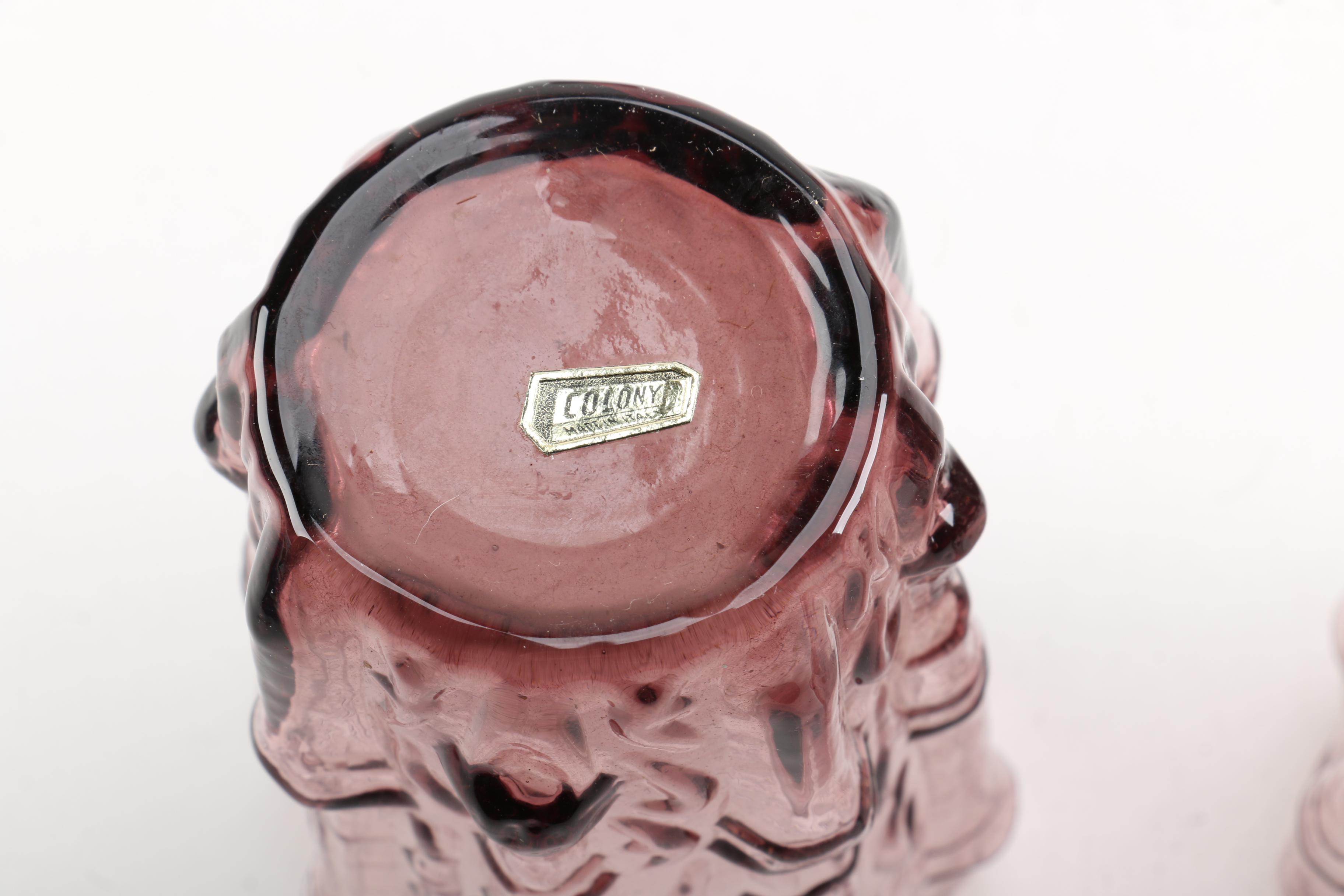 Mid-Century Colony Amethyst Glass Drink Set with Bamboo Pattern