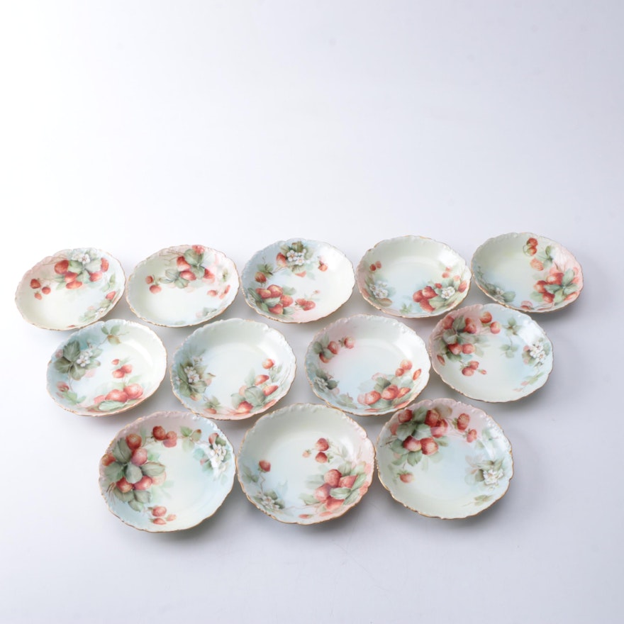 Tressemanes & Vogt Porcelain Strawberry Motif Dessert Bowls