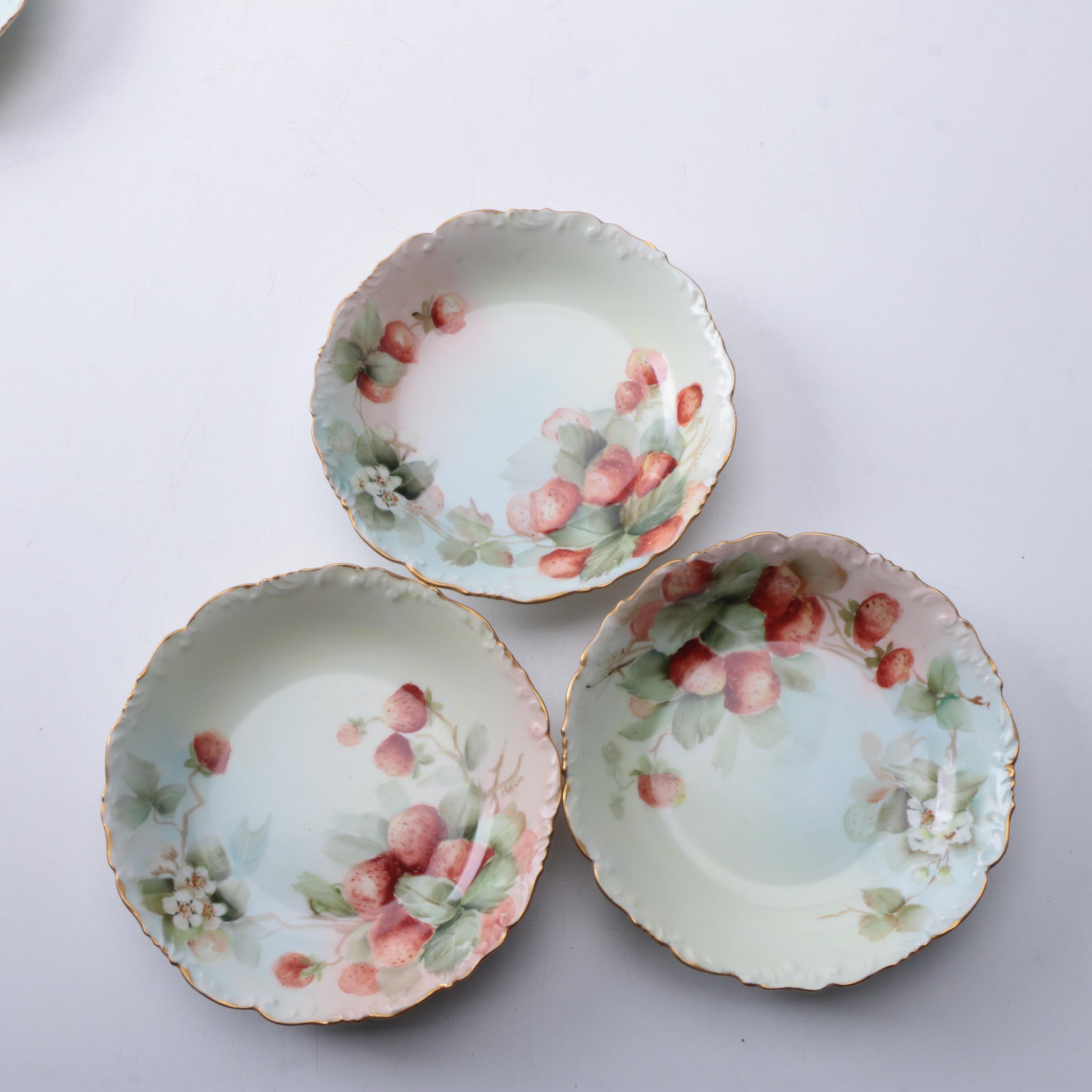 Tressemanes & Vogt Porcelain Strawberry Motif Dessert Bowls