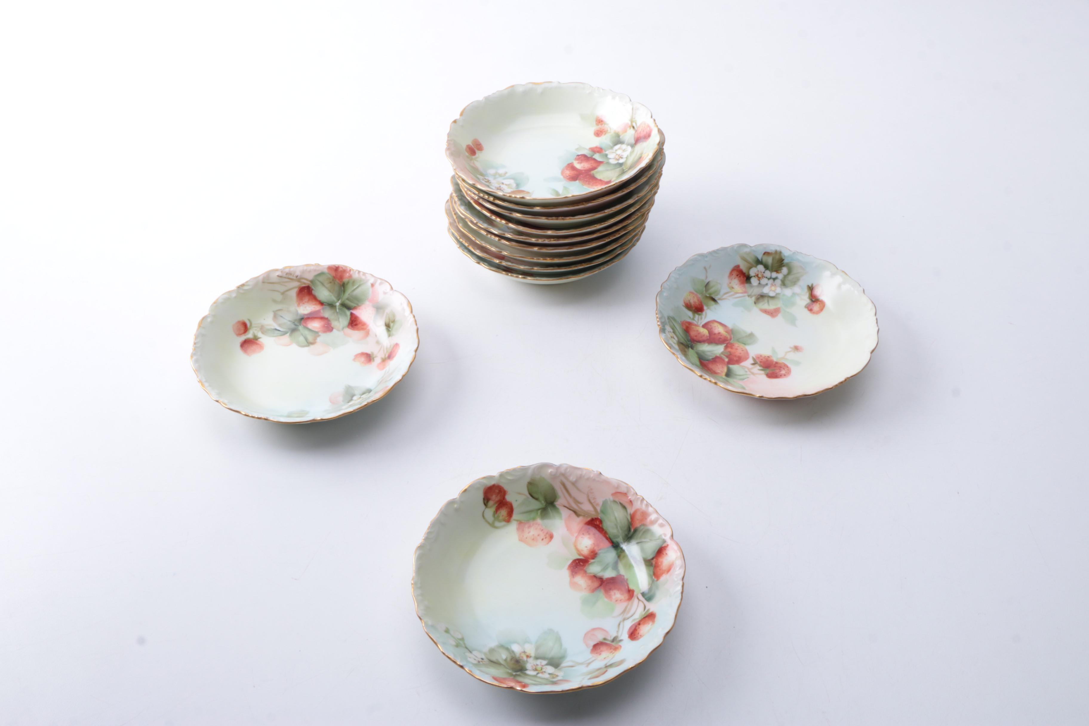 Tressemanes & Vogt Porcelain Strawberry Motif Dessert Bowls