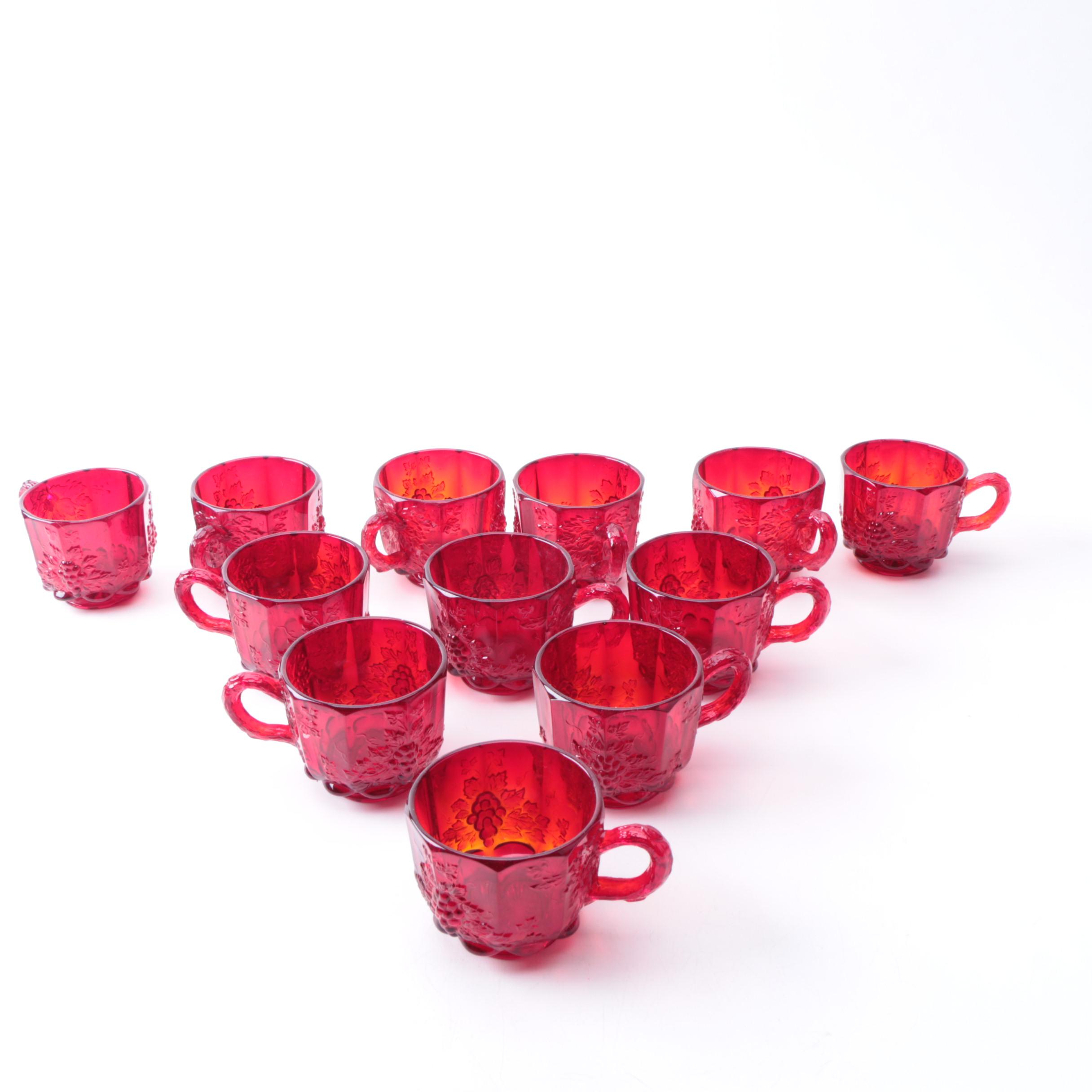 L.G. Wright Ruby Red Depression Glass Punch Bowl Set