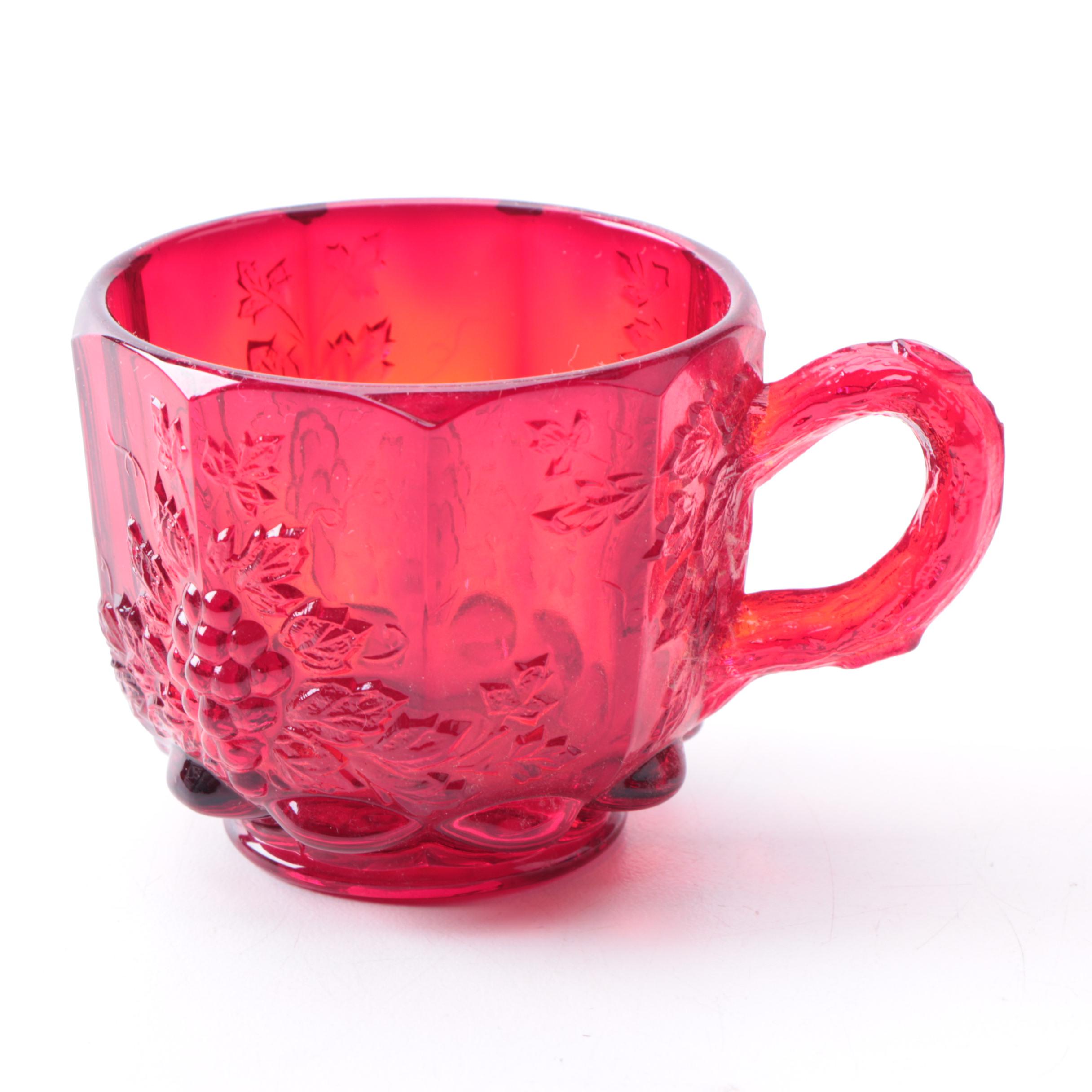 L.G. Wright Ruby Red Depression Glass Punch Bowl Set