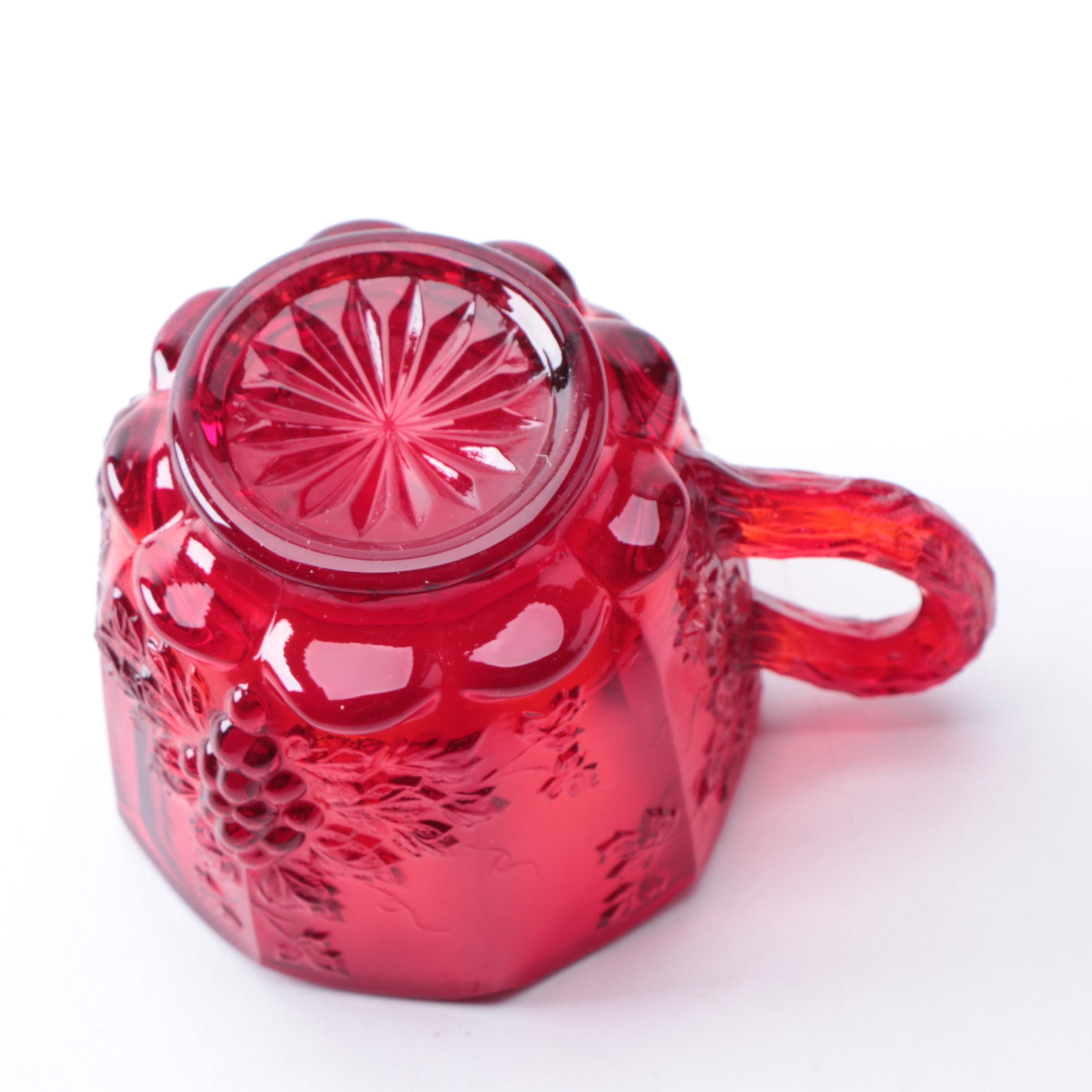 L.G. Wright Ruby Red Depression Glass Punch Bowl Set