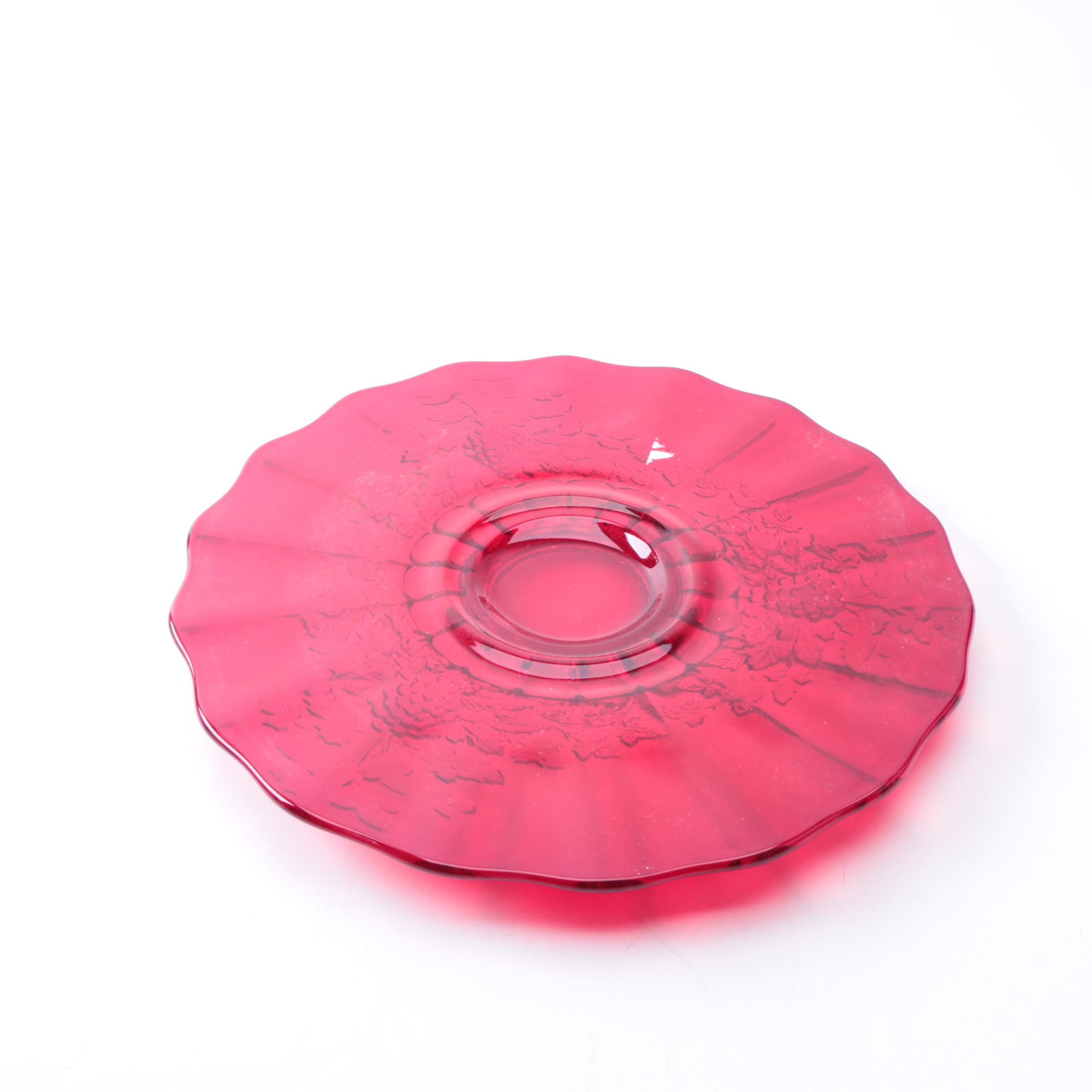 L.G. Wright Ruby Red Depression Glass Punch Bowl Set