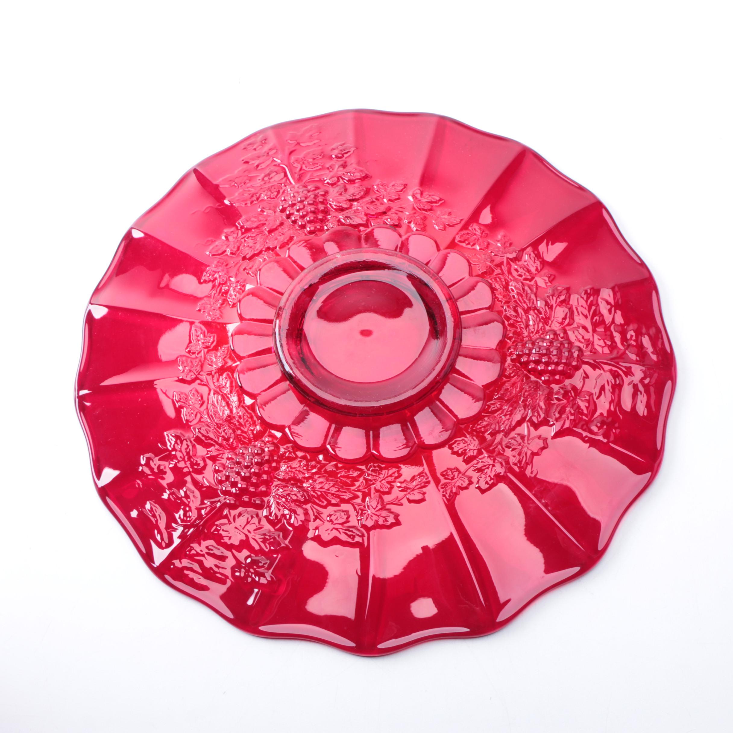 L.G. Wright Ruby Red Depression Glass Punch Bowl Set