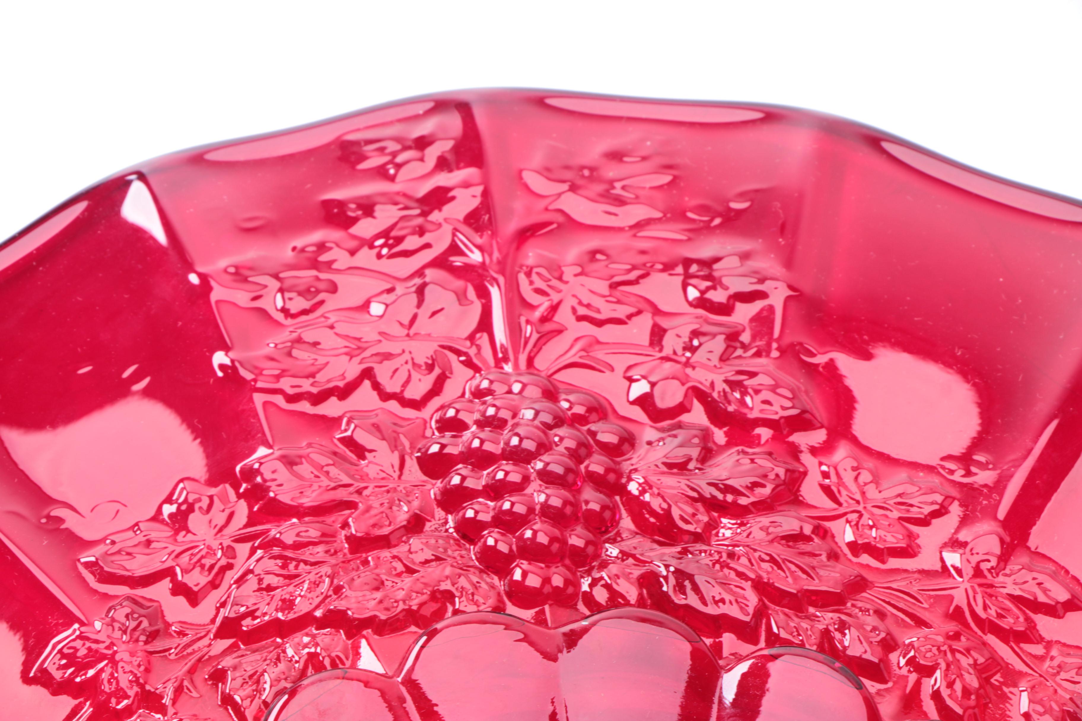 L.G. Wright Ruby Red Depression Glass Punch Bowl Set