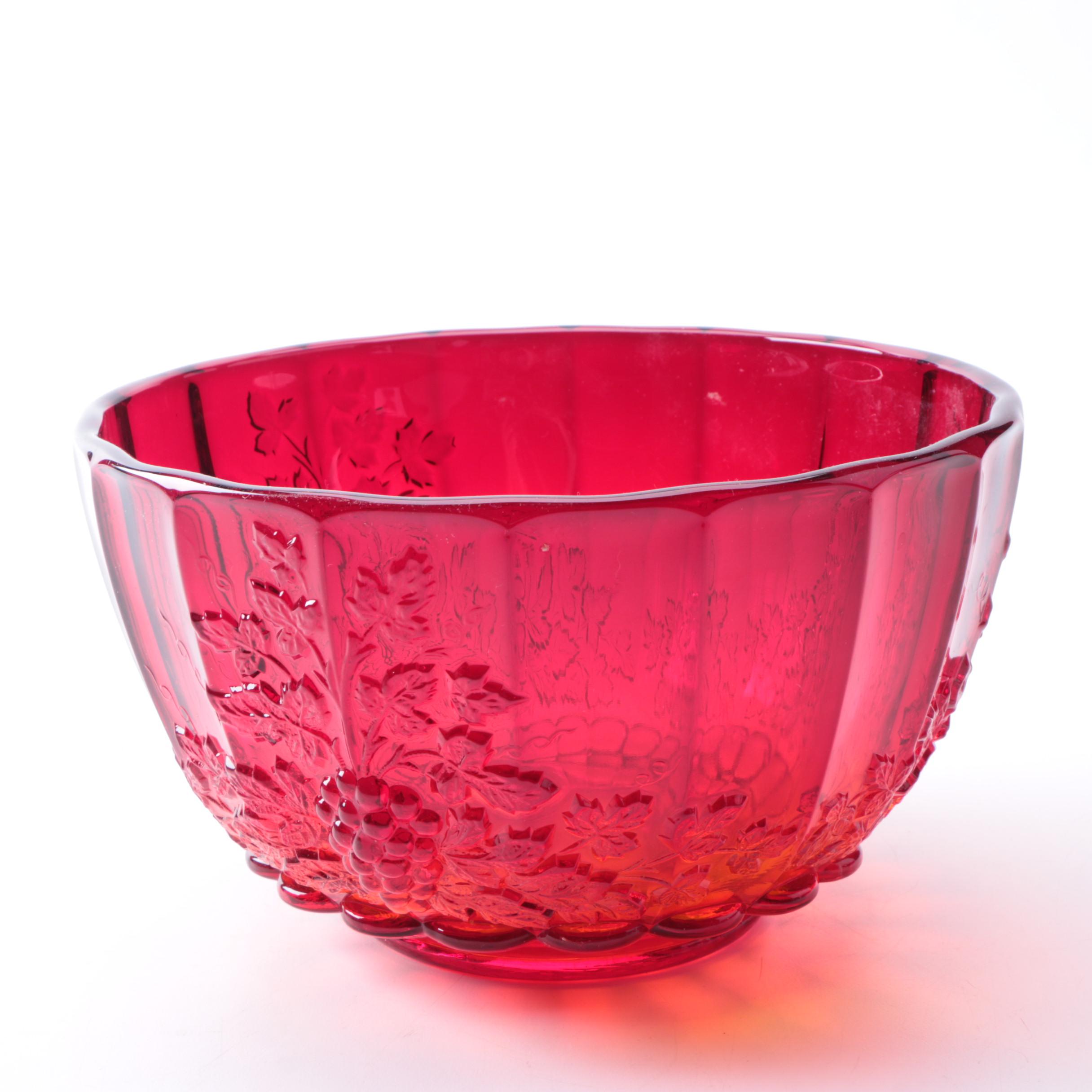 L.G. Wright Ruby Red Depression Glass Punch Bowl Set