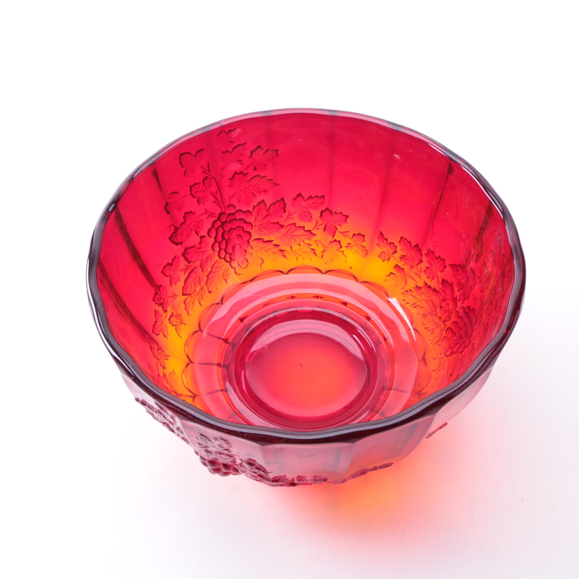 L.G. Wright Ruby Red Depression Glass Punch Bowl Set