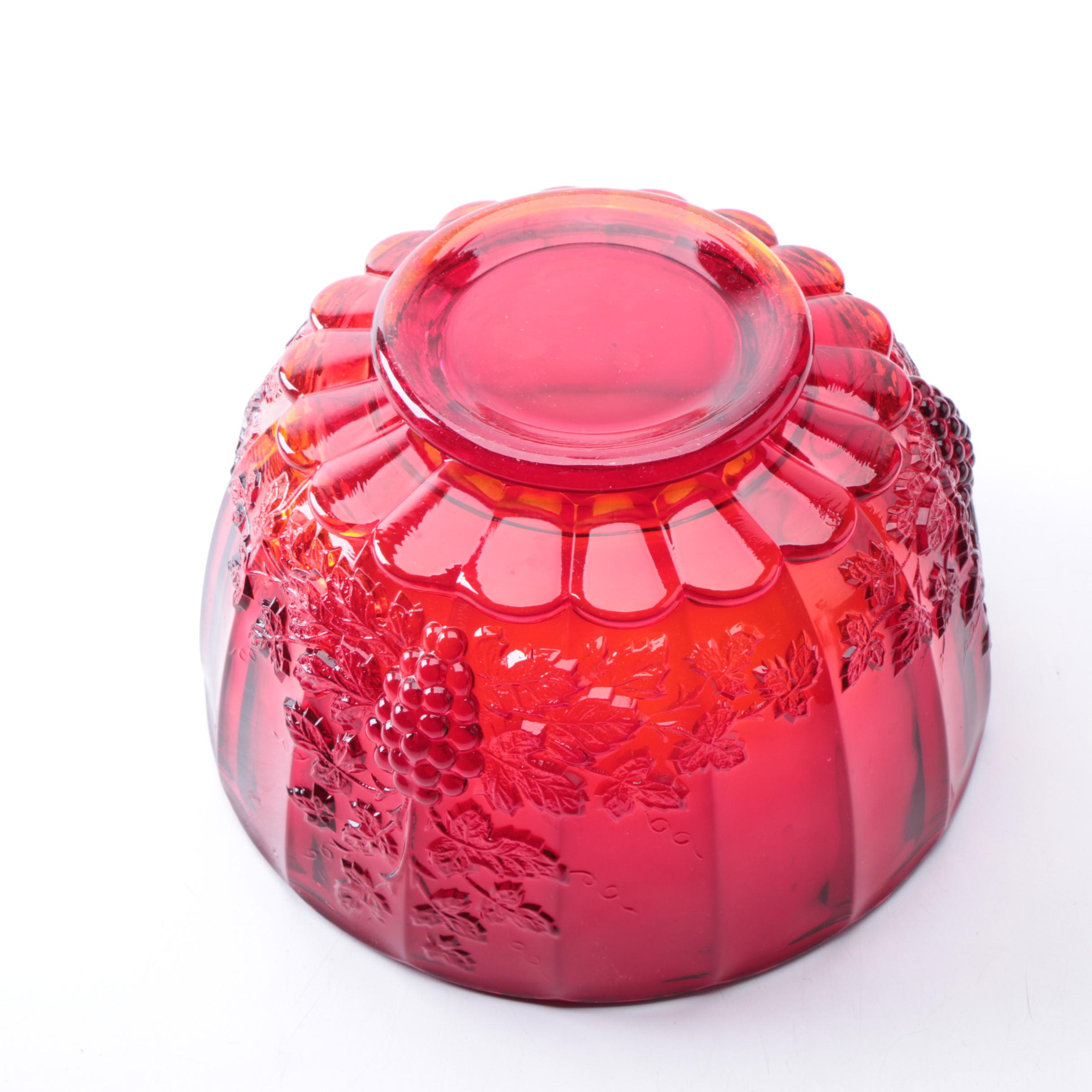 L.G. Wright Ruby Red Depression Glass Punch Bowl Set