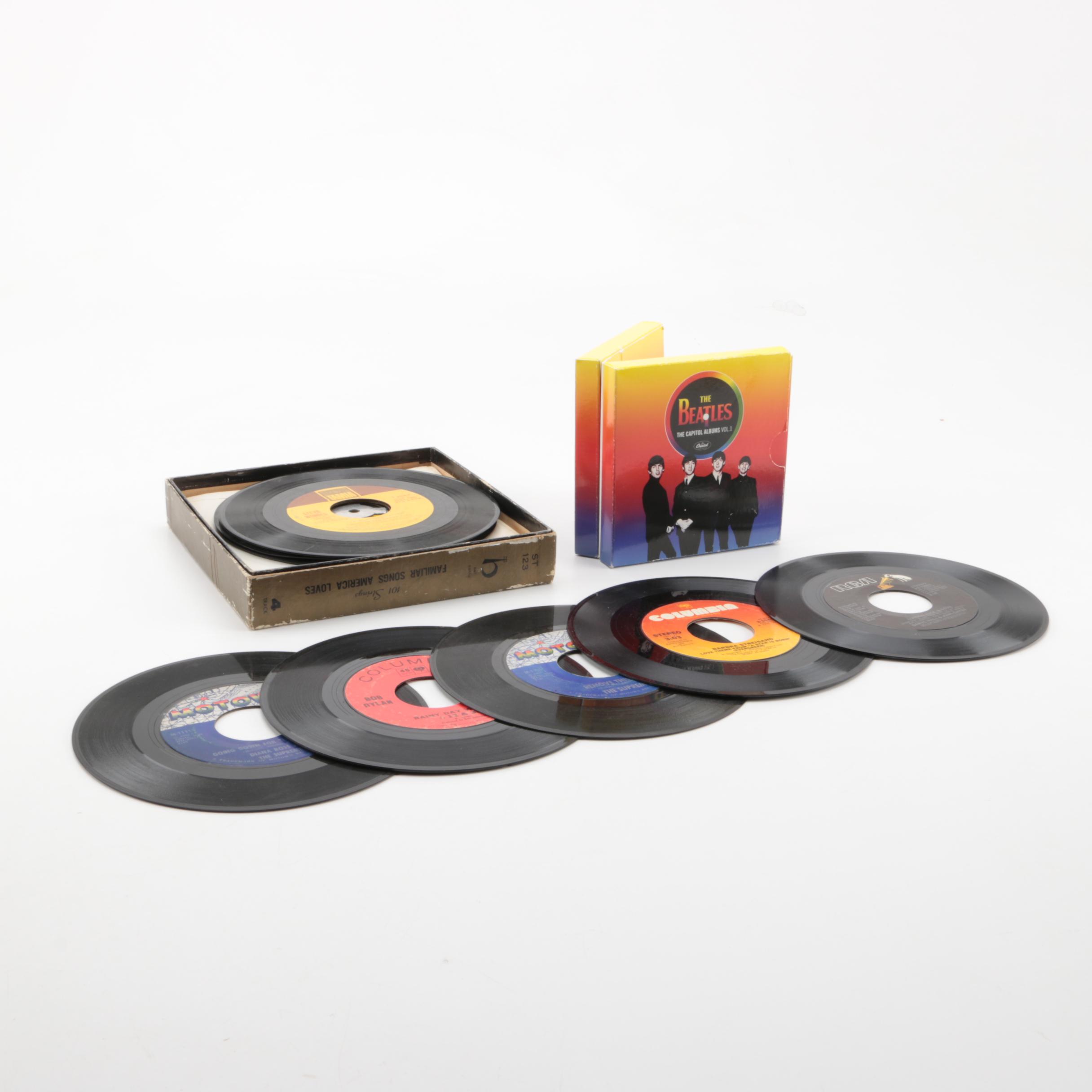 Vintage 45 rpm Records and The Beatles "The Capitol Albums Vol. 1" CD Box Set