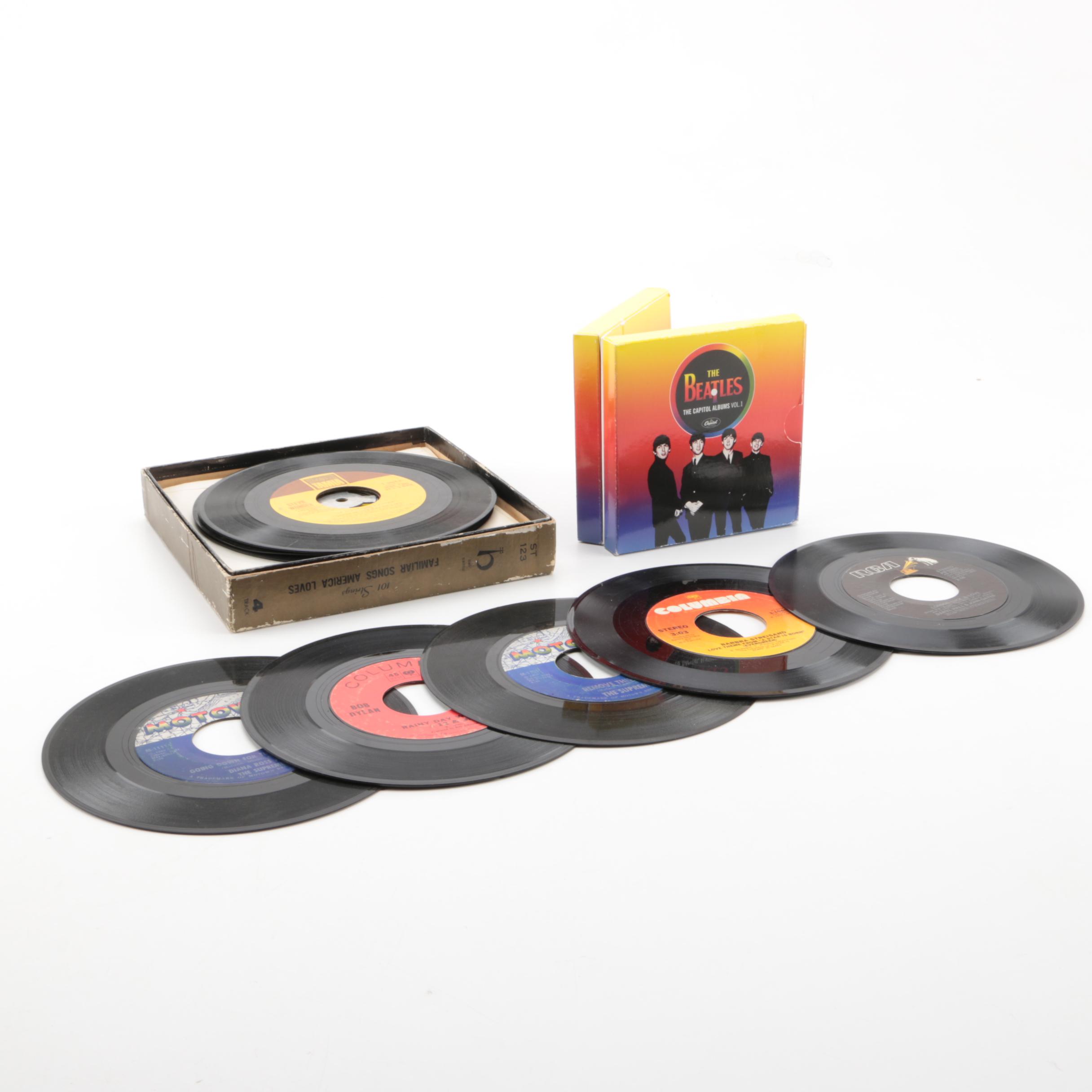 Vintage 45 rpm Records and The Beatles "The Capitol Albums Vol. 1" CD Box Set