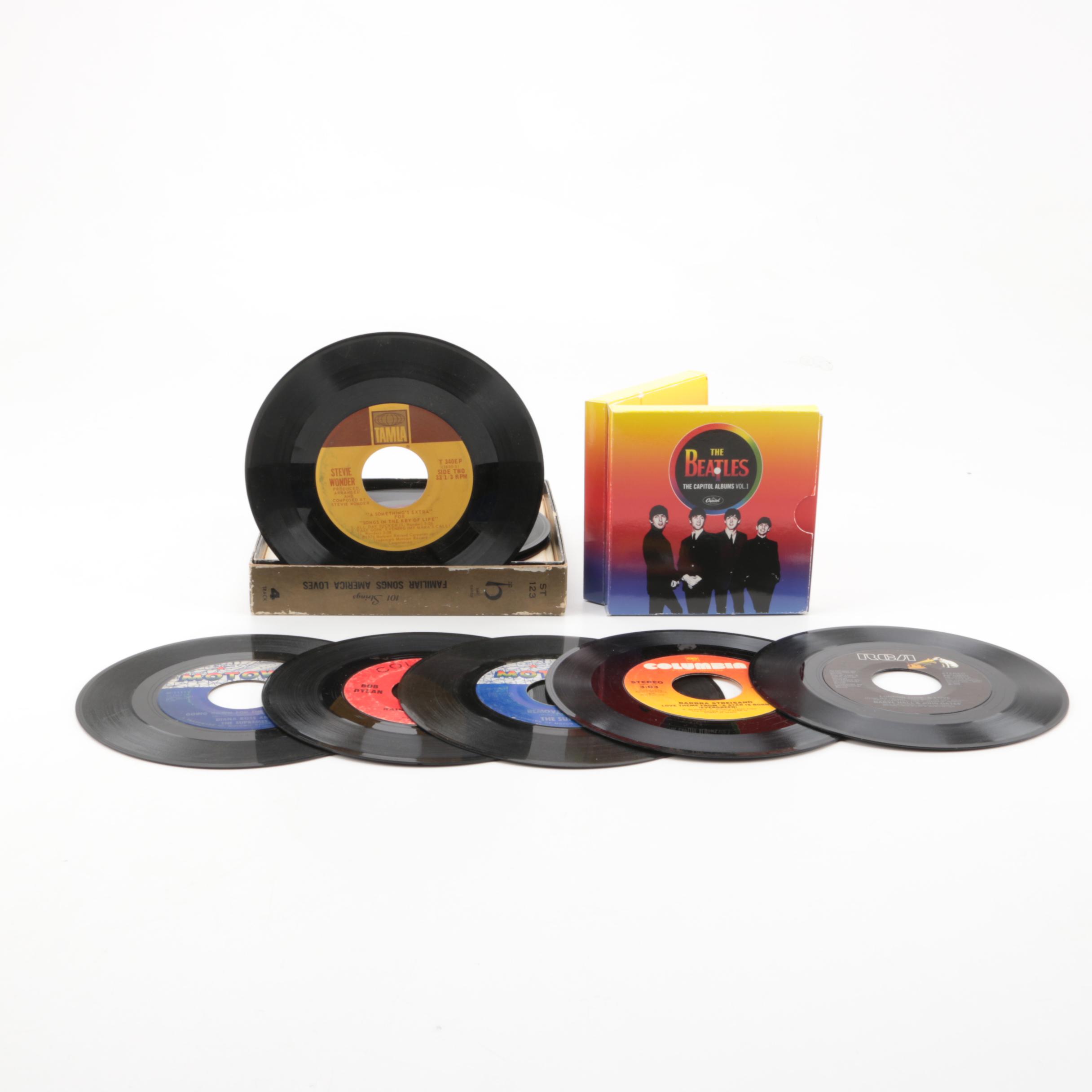 Vintage 45 rpm Records and The Beatles "The Capitol Albums Vol. 1" CD Box Set