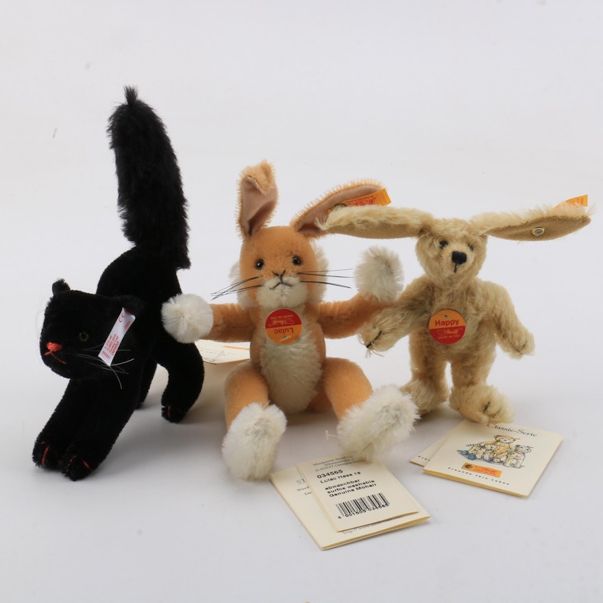 Steiff Limited Edition "Scary Cat", "Lulac", and "Happy" Plush Animals