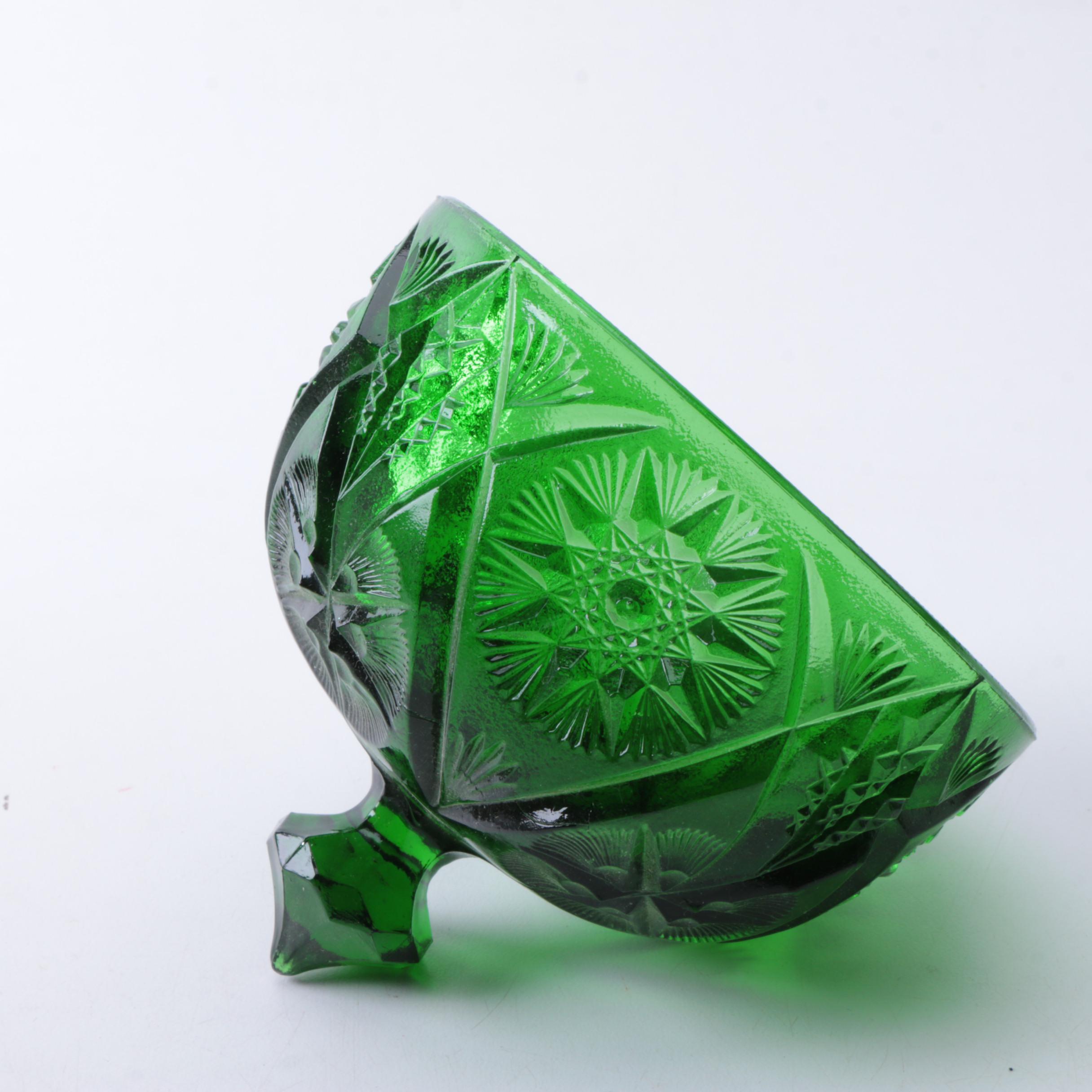 Hobstar Green Glass Covered Dish