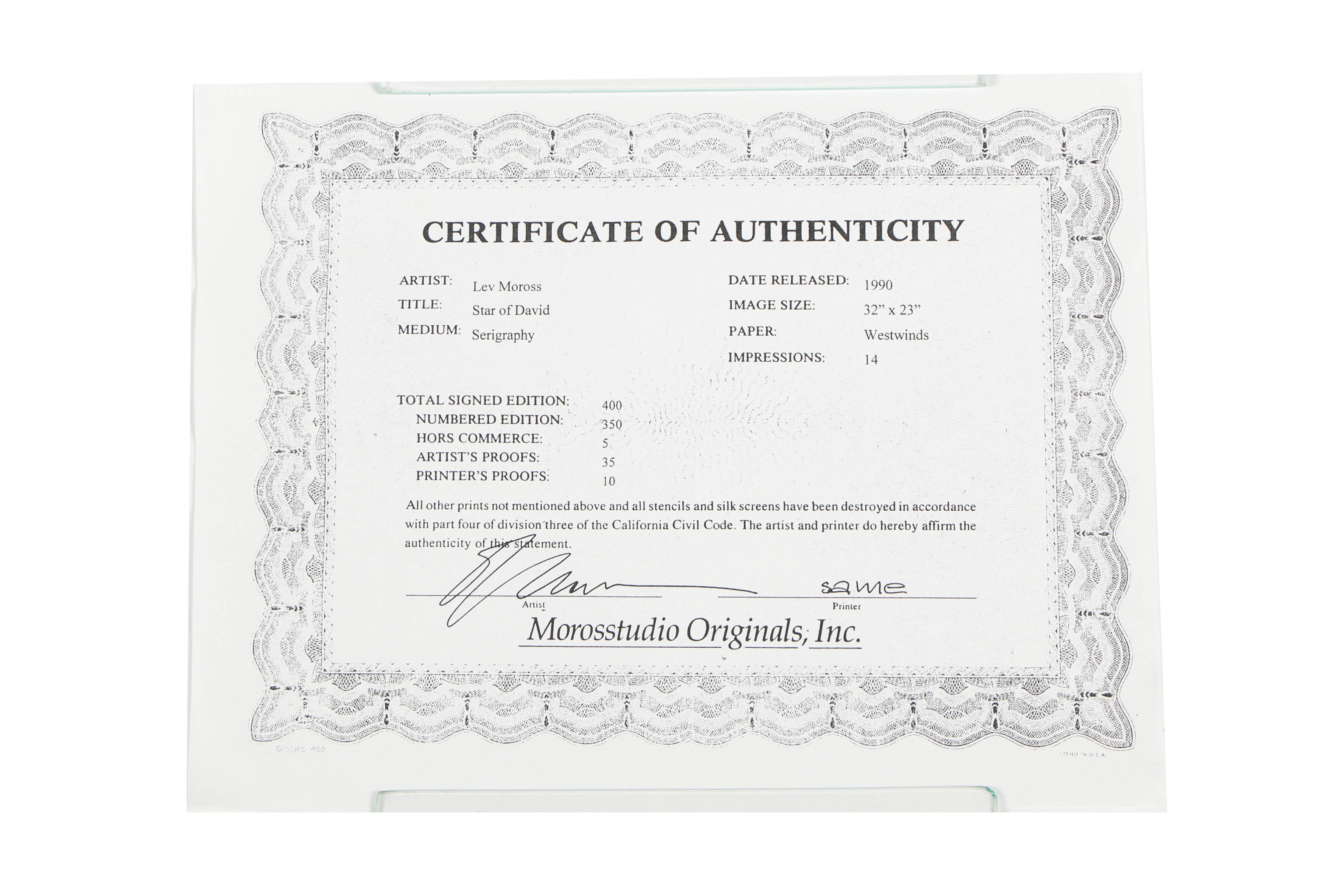 Lev Moross Serigraph "Star of David"