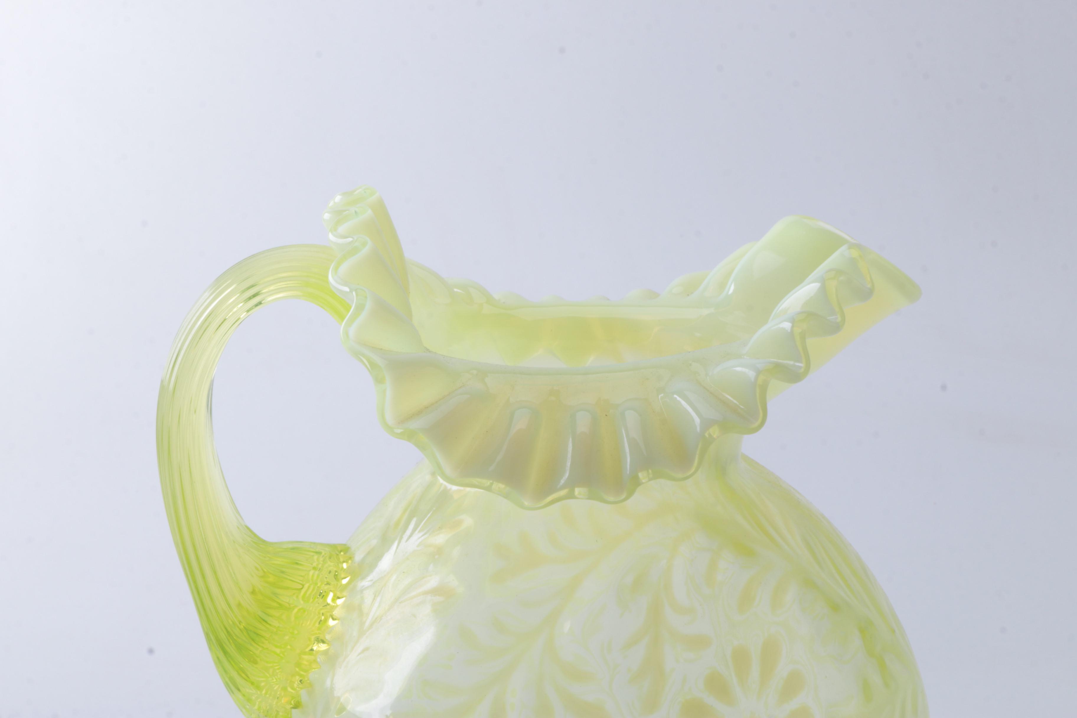 Fenton "Daisy and Fern" Topaz Opalescent Rose Bowl and Pitcher