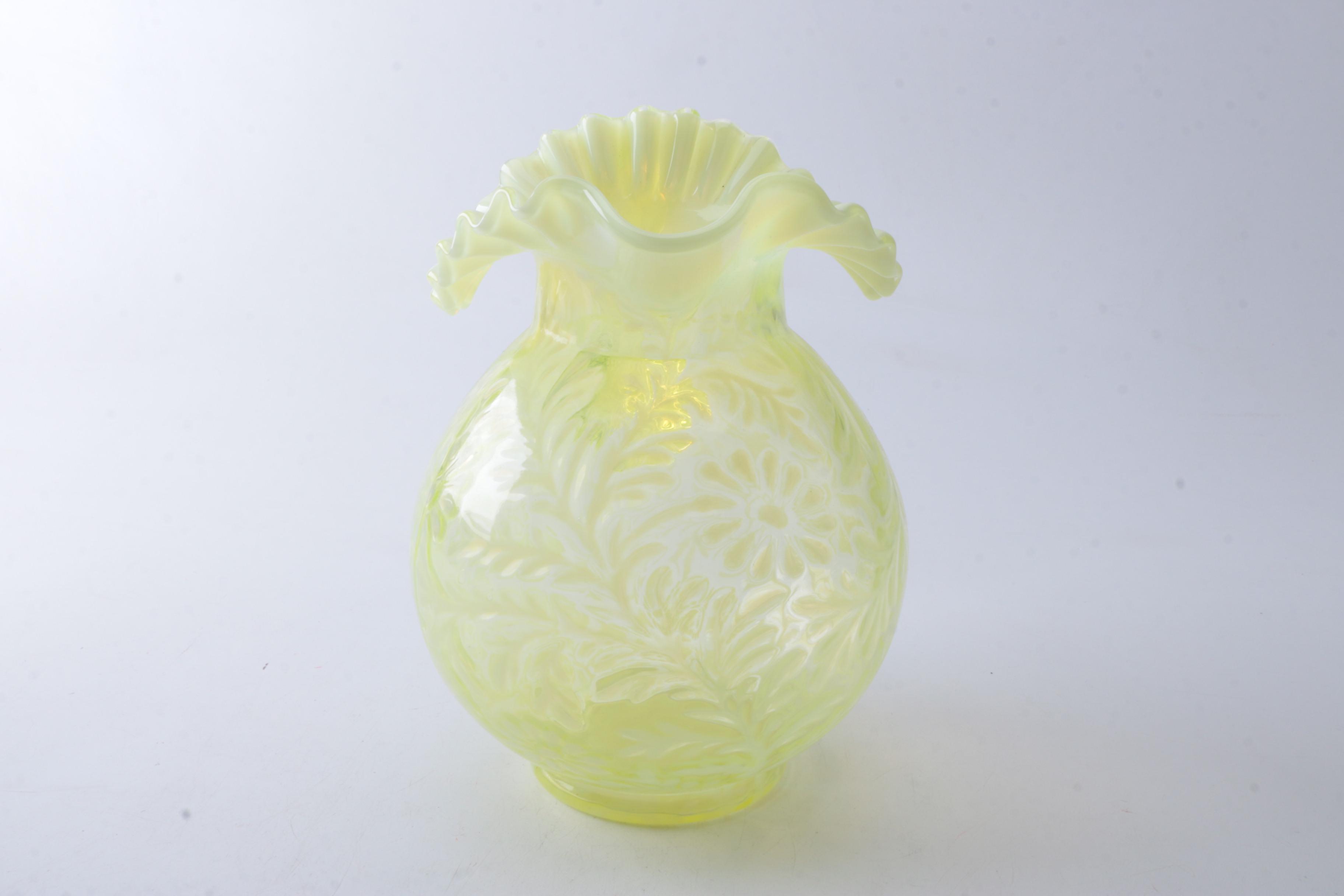 Fenton "Daisy and Fern" Topaz Opalescent Rose Bowl and Pitcher