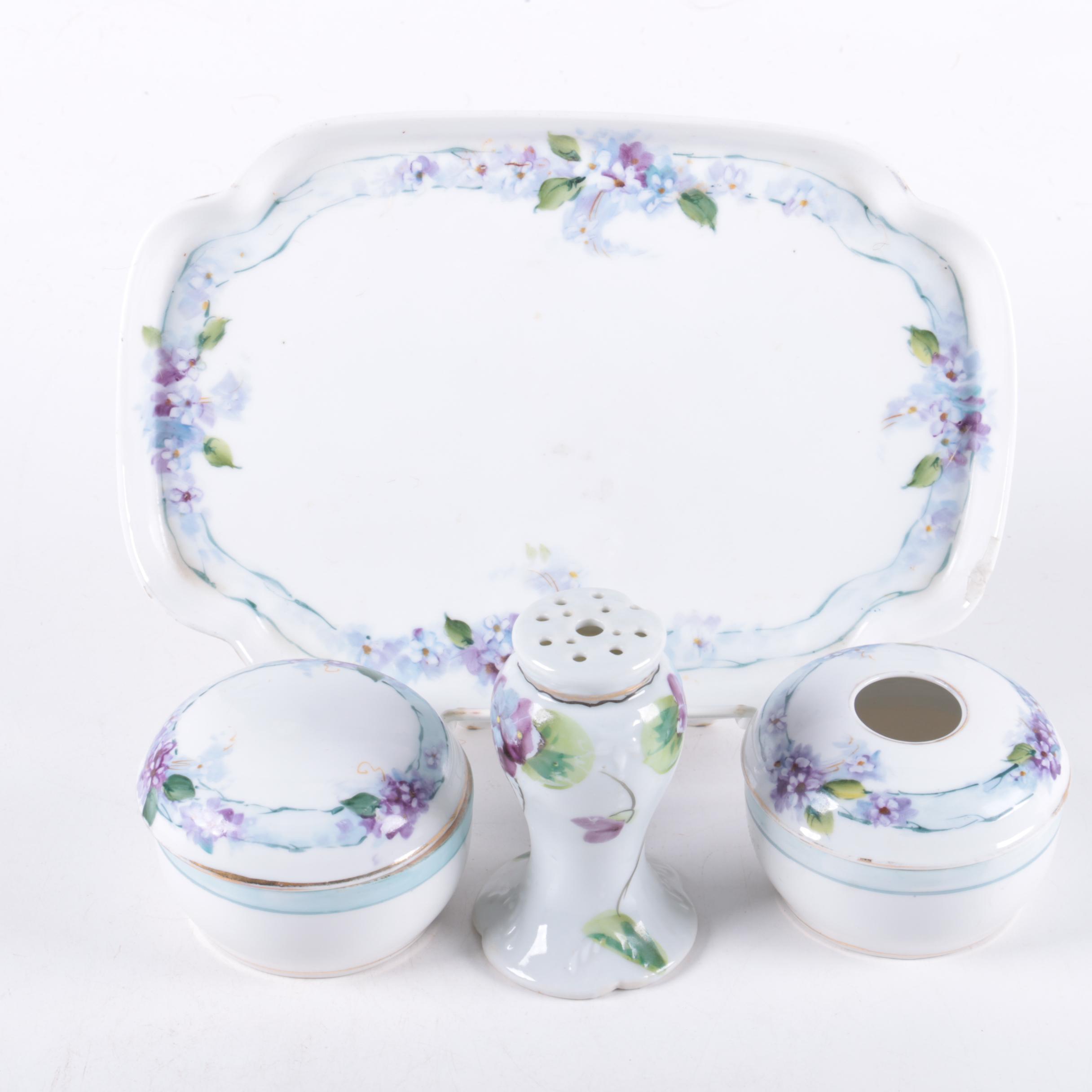 Vintage Hand-painted Nippon Porcelain Vanity Accessories