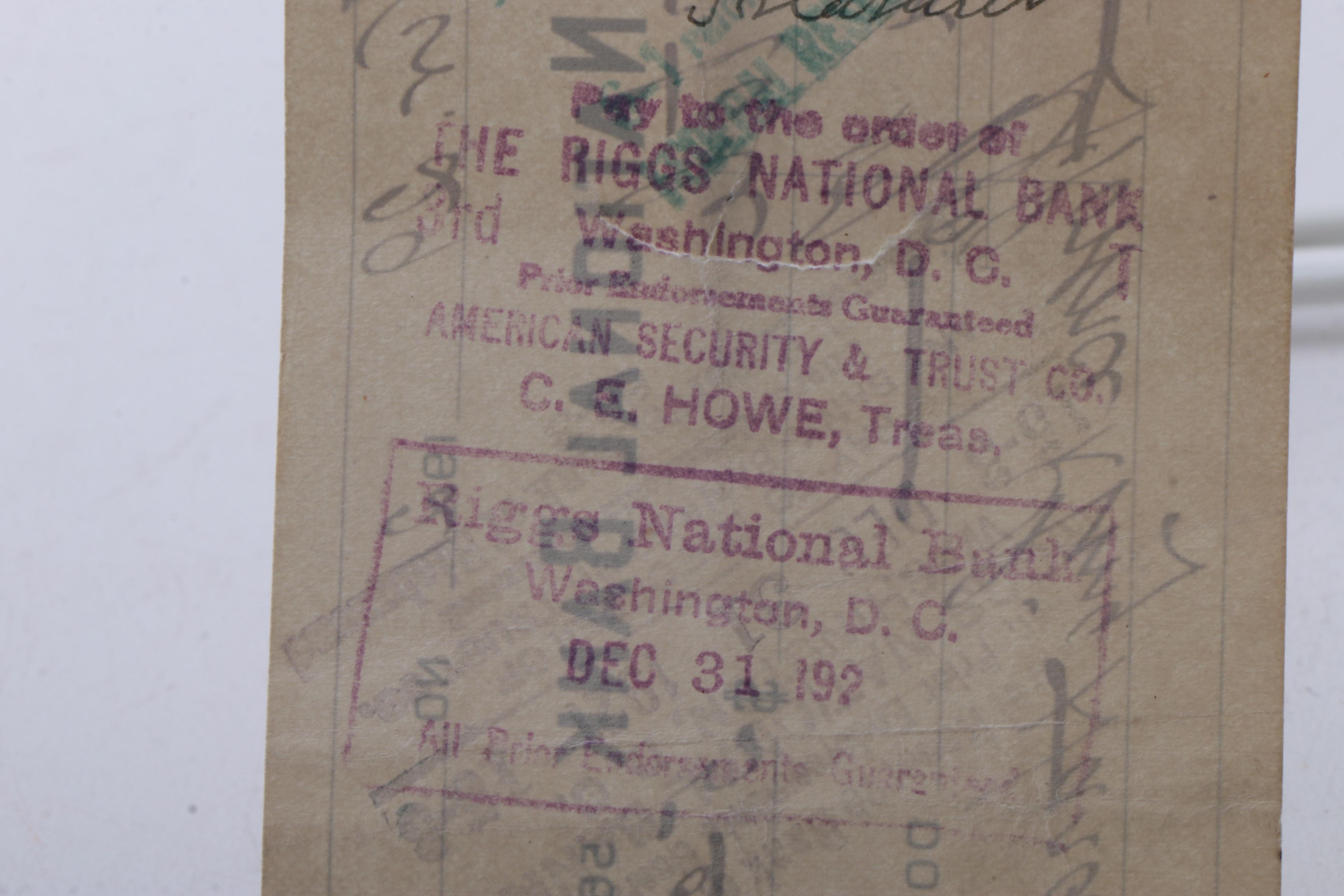 1921 Signed Florence Harding Marion National Bank Check