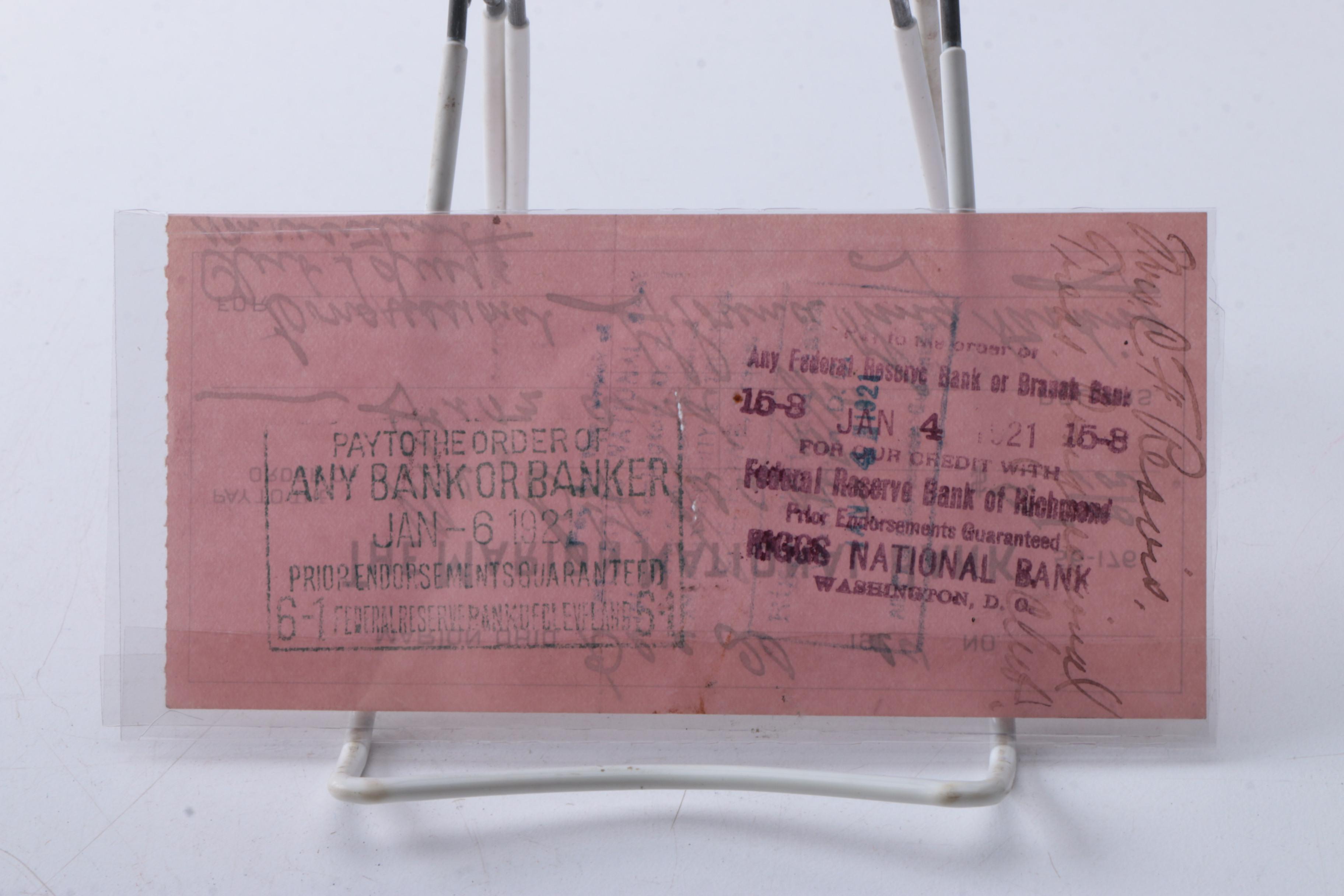 1920 Signed Florence Harding Marion National Bank Check