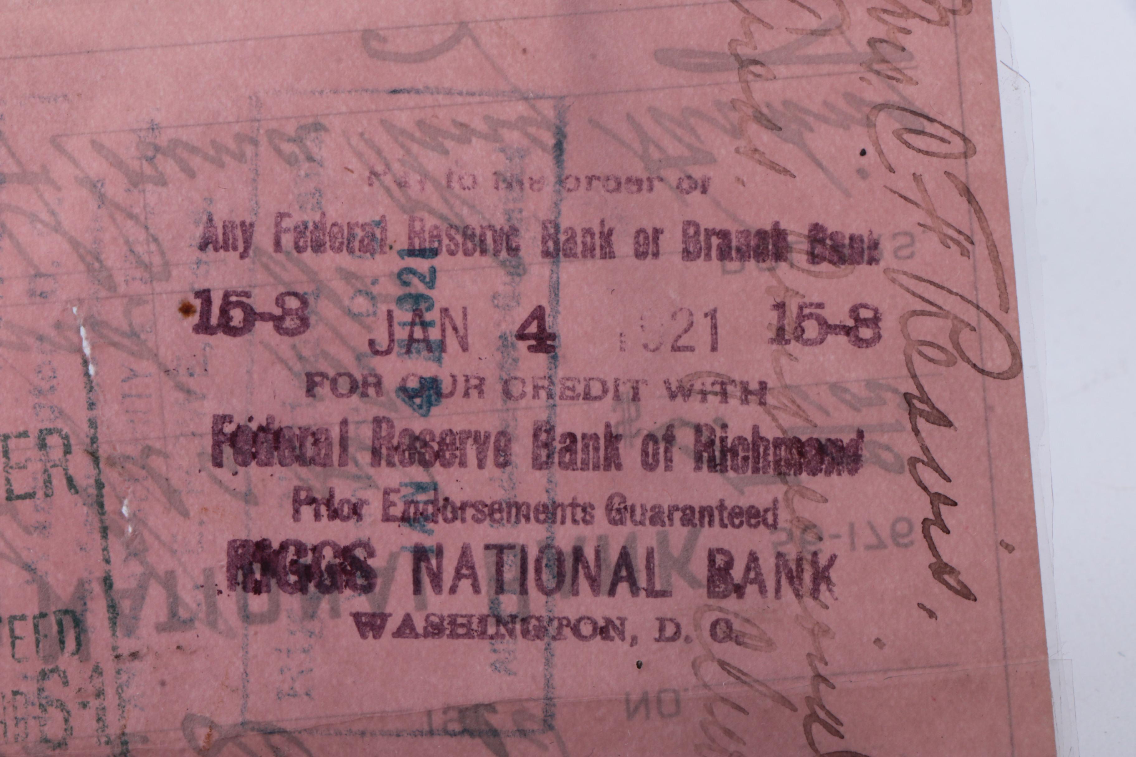 1920 Signed Florence Harding Marion National Bank Check