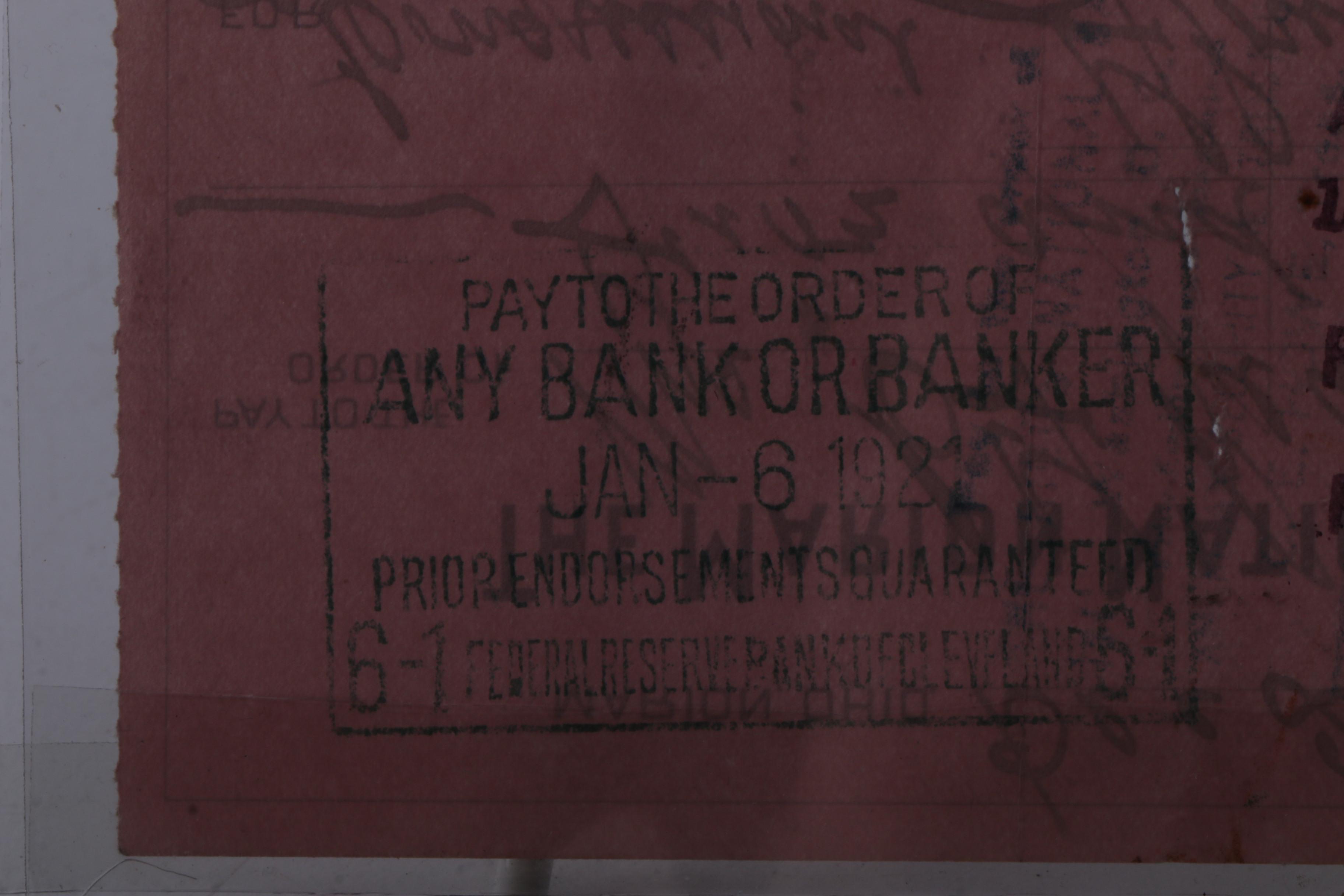 1920 Signed Florence Harding Marion National Bank Check