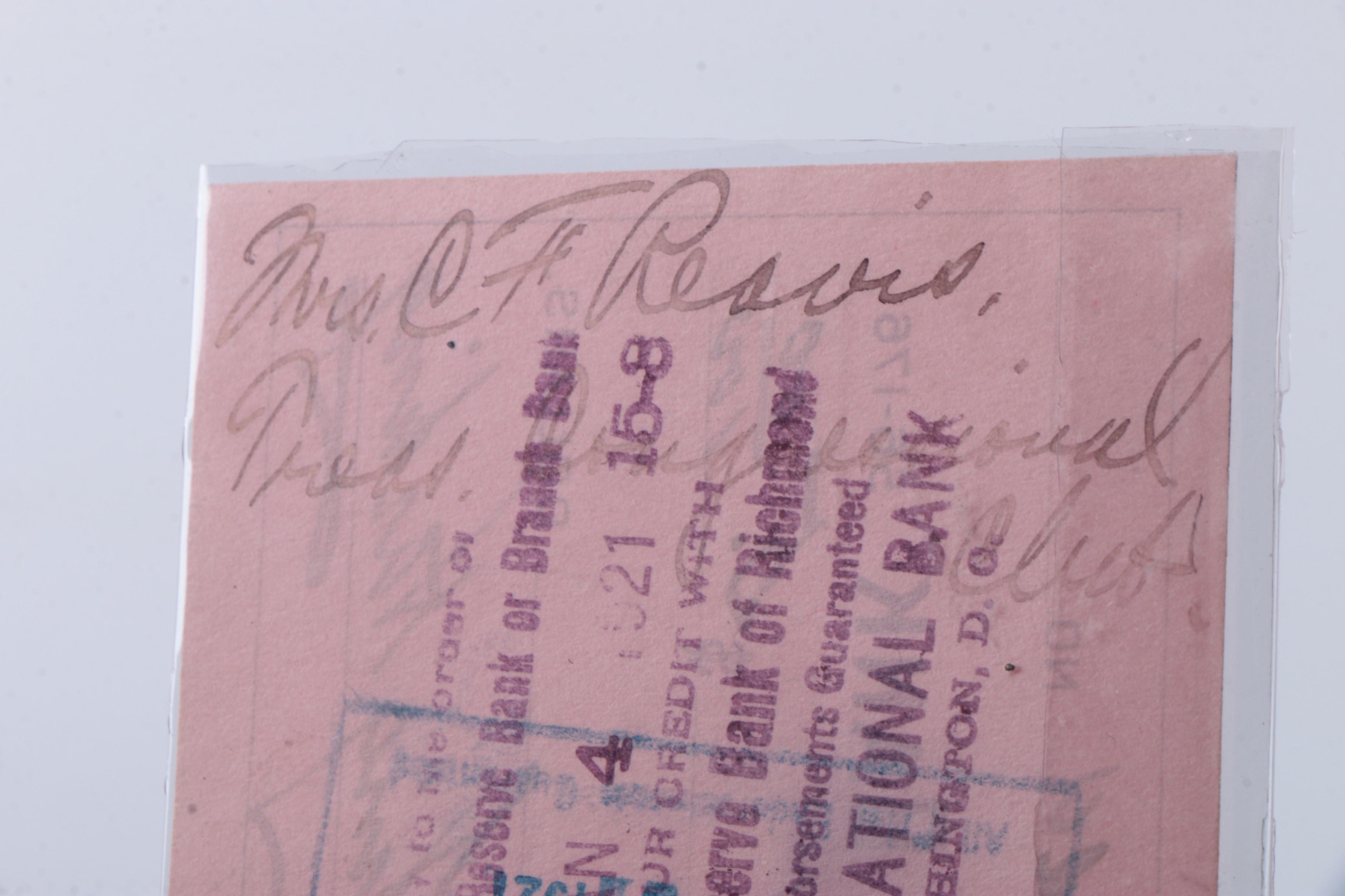 1920 Signed Florence Harding Marion National Bank Check