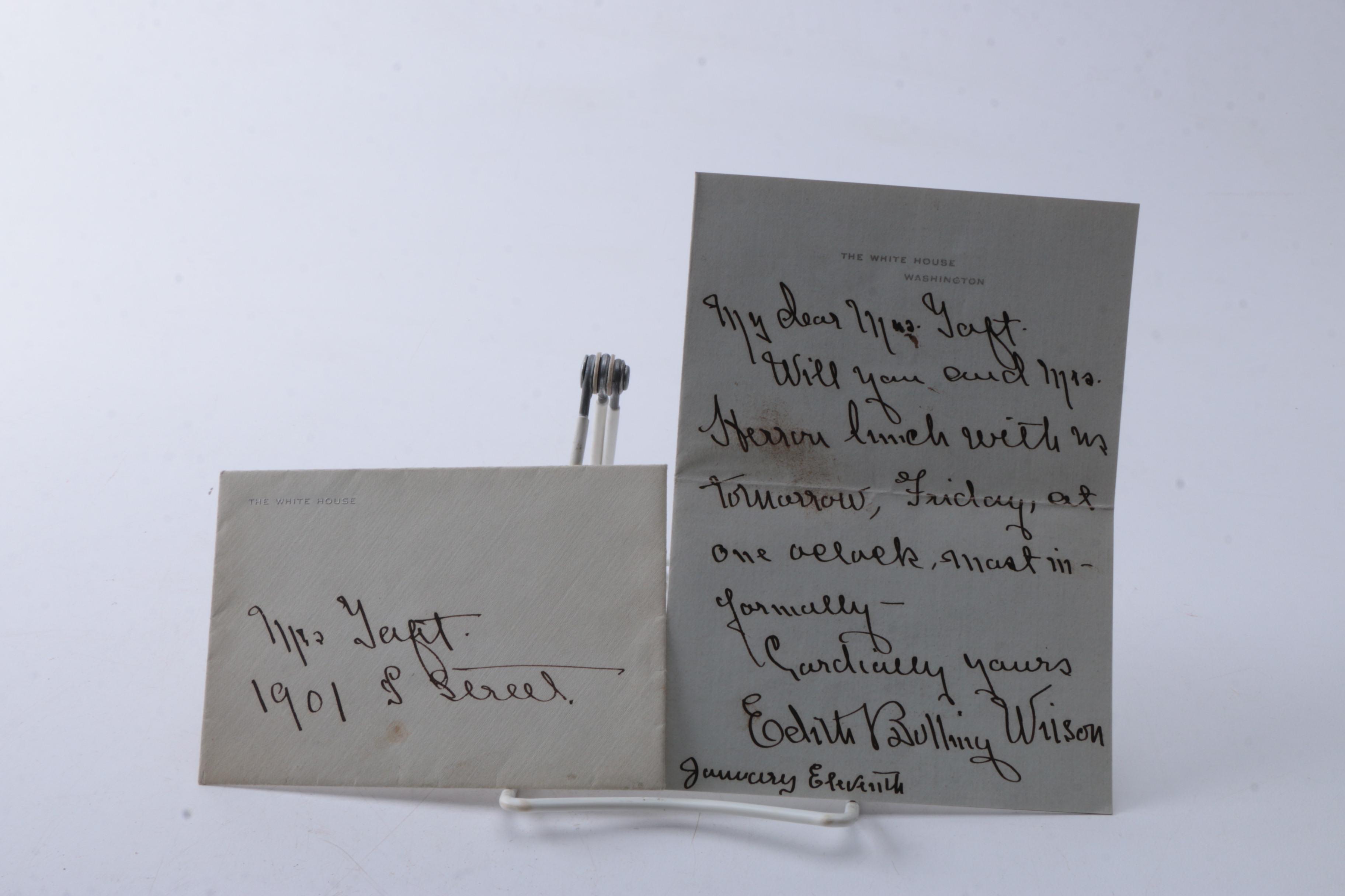 Autographed Letter from First Lady Edith Bolling Galt Wilson to Nellie Taft