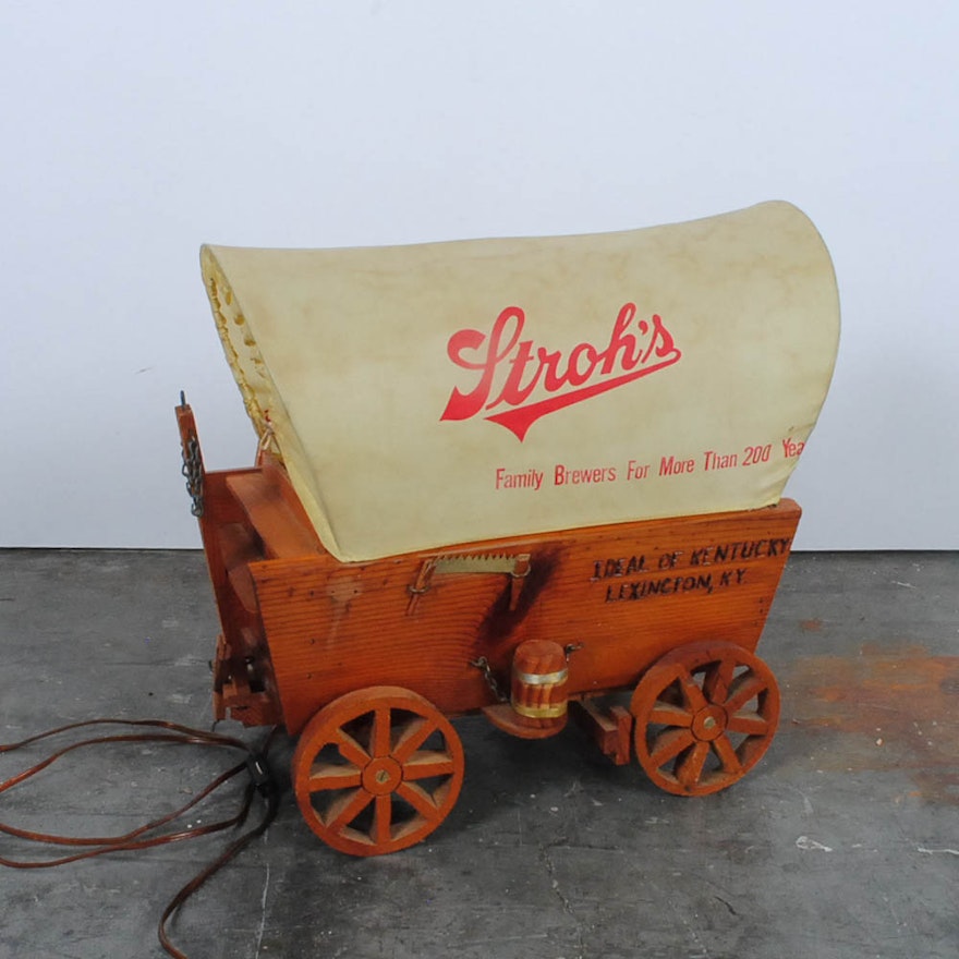 Vintage Stroh's Brewery Promotional Covered Wagon Lamp