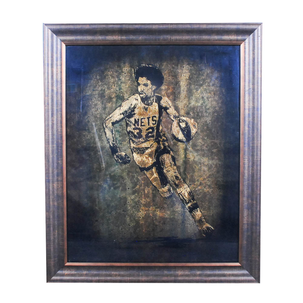 Jack White Commissioned Gold Leaf Portrait on Paper of Julius Erving