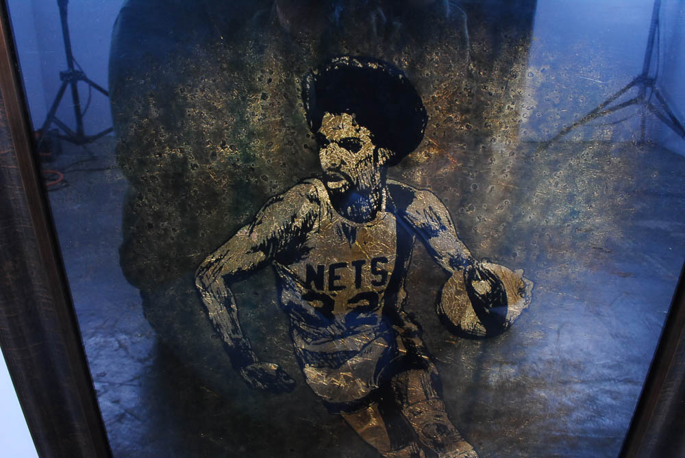 Jack White Commissioned Gold Leaf Portrait on Paper of Julius Erving