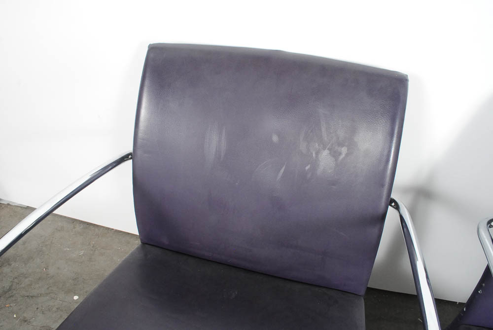 Pair of Modern Faux Purple Leather and Chrome Chairs