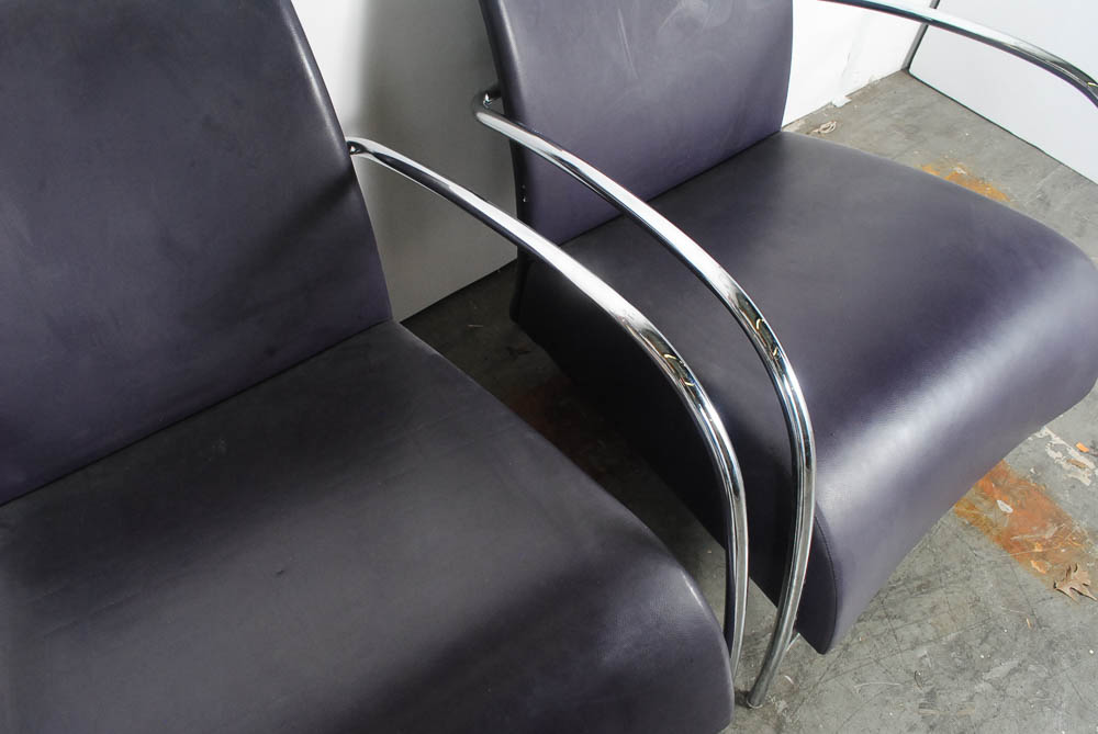 Pair of Modern Faux Purple Leather and Chrome Chairs